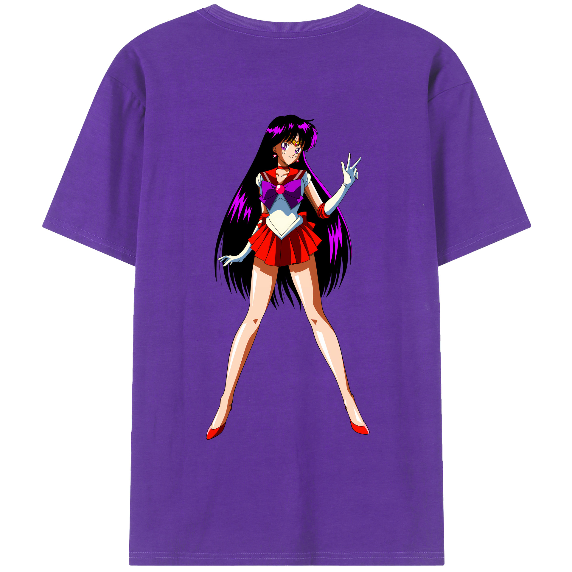 （画像用） 美少女戦士セーラームーン 火野レイ ひの レイ Sailor Moon Hino Rei （セーラーマーズ,Sailor Mars） 綿100％ メンズ半袖Tシャツ（バックプリント） 通気性
