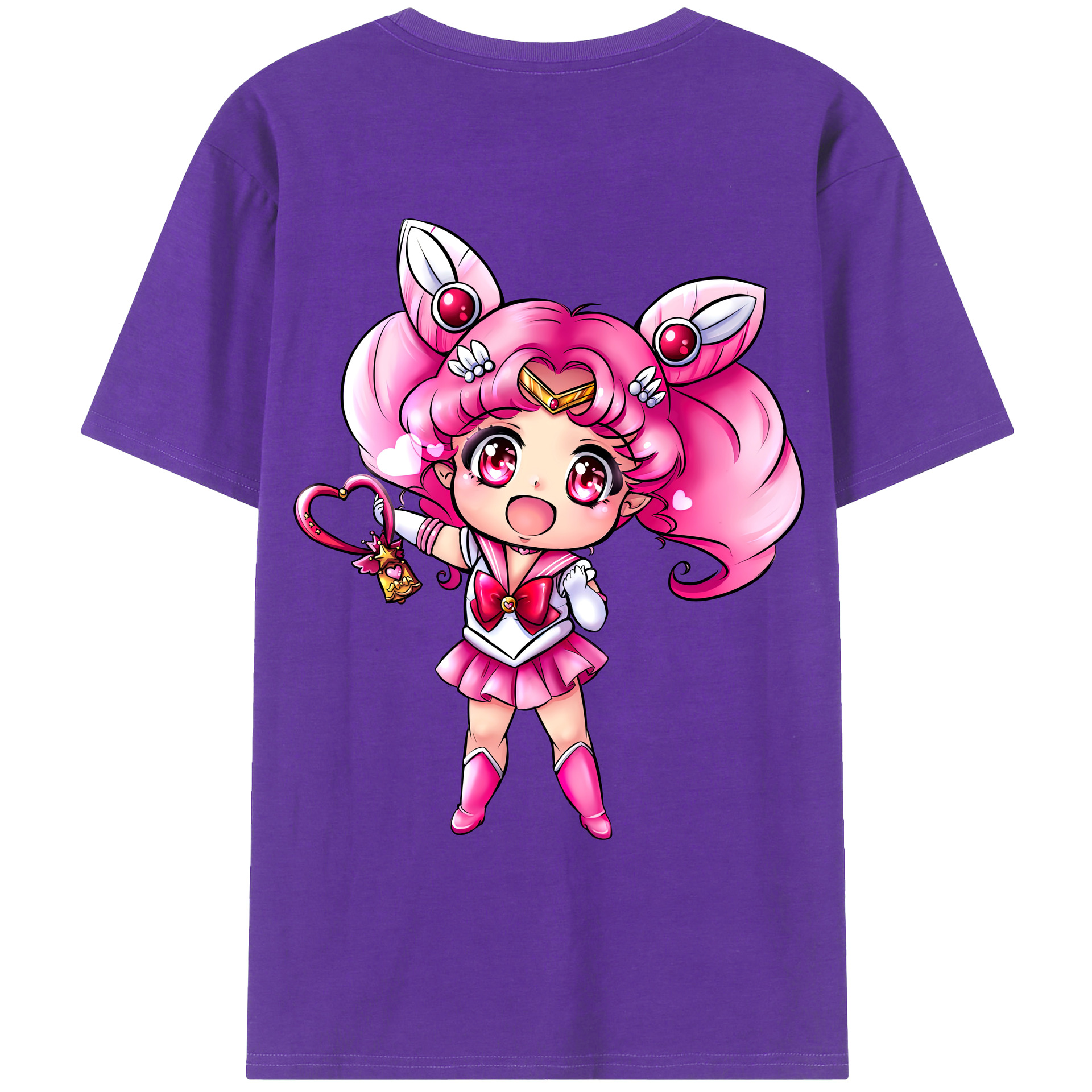 （画像用） 美少女戦士セーラームーン ちびうさ Sailor Moon Chibiusa Tsukino Usagi Small Lady Serenity 綿100％ メンズ半袖Tシャツ（バックプリント） 通気性
