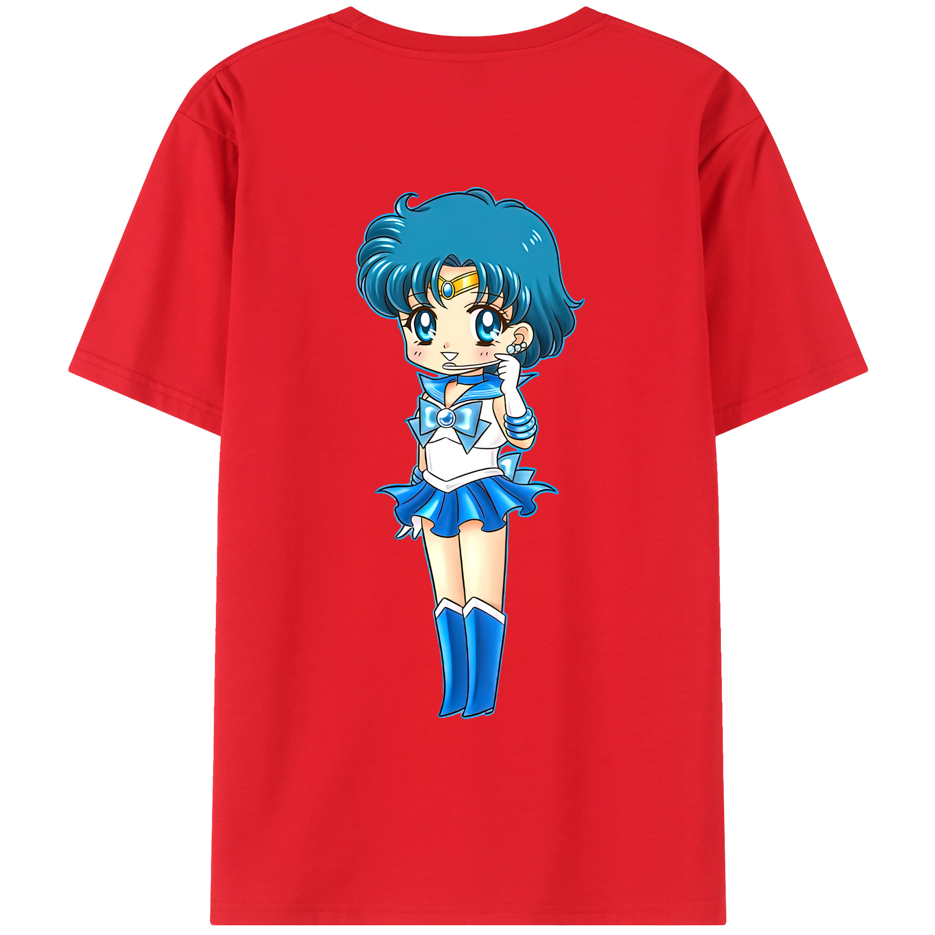 （画像用） 美少女戦士セーラームーン 水野 亜美 みずの あみ Sailor Moon Mizuno Ami 綿100％ メンズ半袖Tシャツ（バックプリント） 通気性
