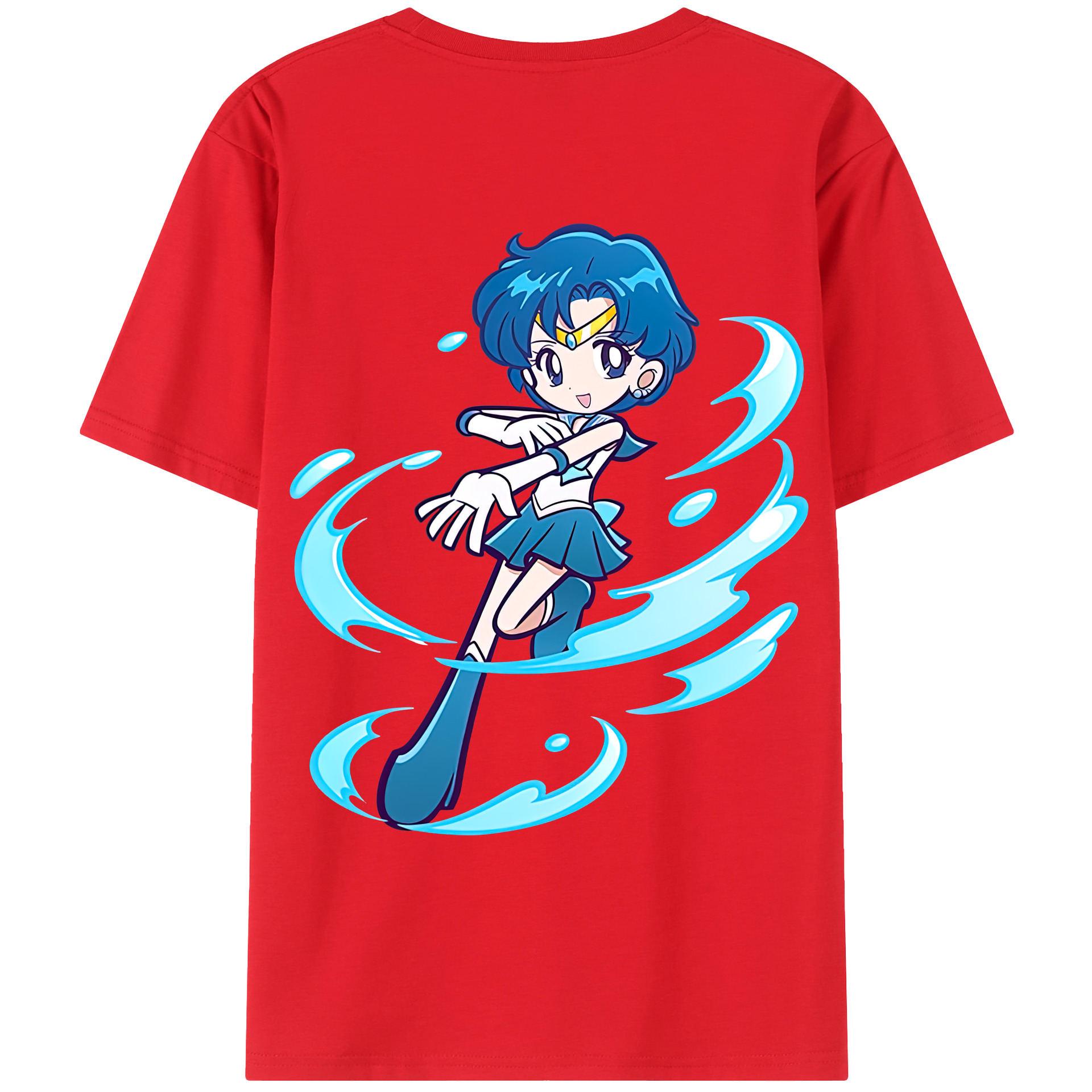 （画像用） 美少女戦士セーラームーン 水野 亜美 みずの あみ Sailor Moon Mizuno Ami 綿100％ メンズ半袖Tシャツ（バックプリント） 通気性