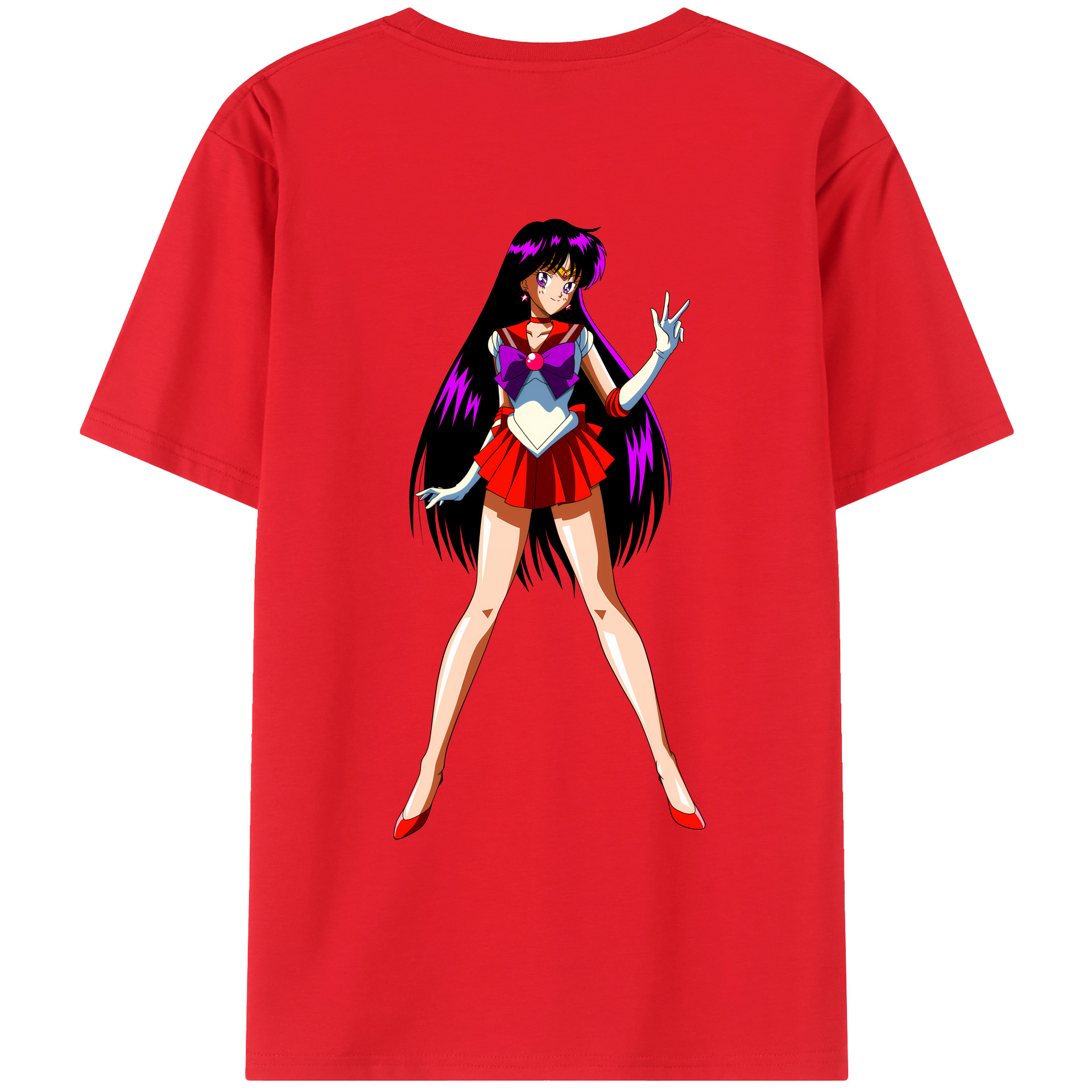 （画像用） 美少女戦士セーラームーン 火野レイ ひの レイ Sailor Moon Hino Rei （セーラーマーズ,Sailor Mars） 綿100％ メンズ半袖Tシャツ（バックプリント） 通気性