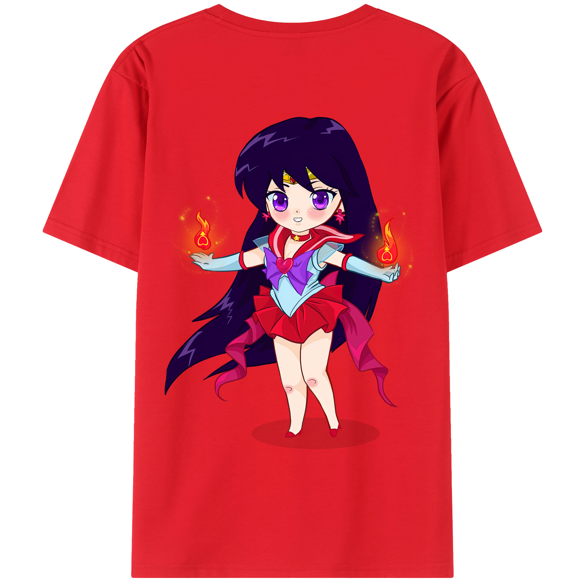 （画像用） 美少女戦士セーラームーン 火野レイ ひの レイ Sailor Moon Hino Rei （セーラーマーズ,Sailor Mars） 綿100％ メンズ半袖Tシャツ（バックプリント） 通気性