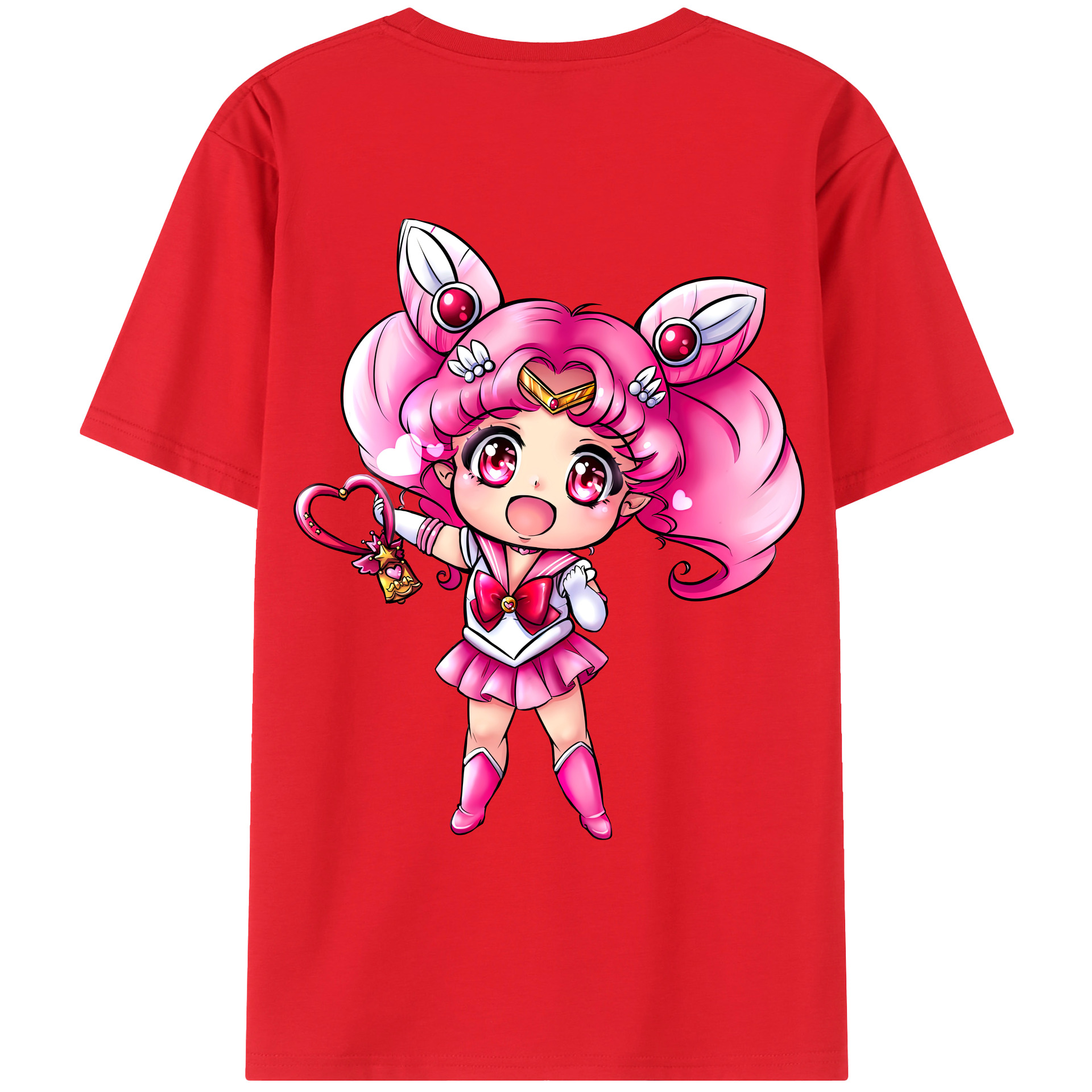 （画像用） 美少女戦士セーラームーン ちびうさ Sailor Moon Chibiusa Tsukino Usagi Small Lady Serenity 綿100％ メンズ半袖Tシャツ（バックプリント） 通気性