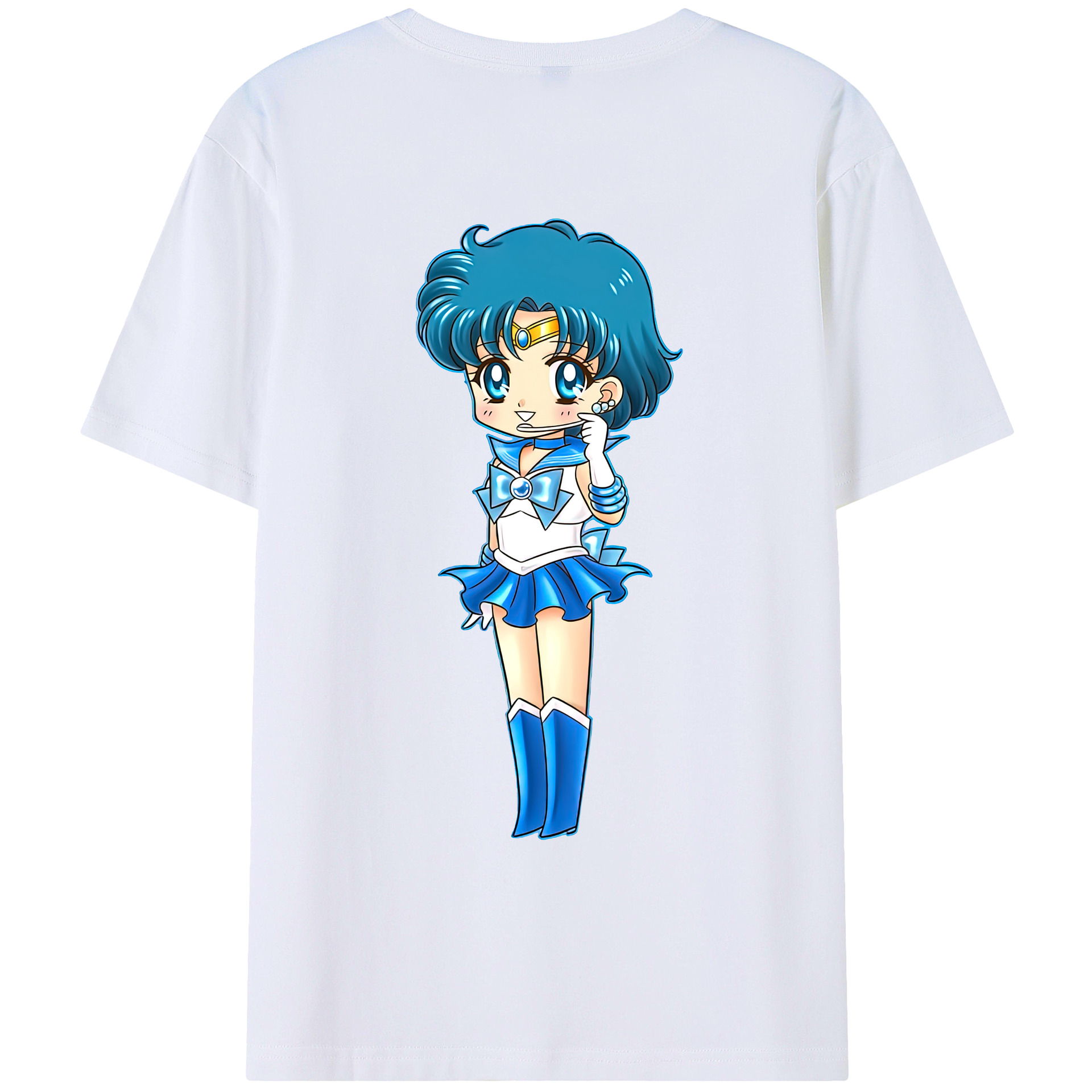 （画像用） 美少女戦士セーラームーン 水野 亜美 みずの あみ Sailor Moon Mizuno Ami 綿100％ メンズ半袖Tシャツ（バックプリント） 通気性