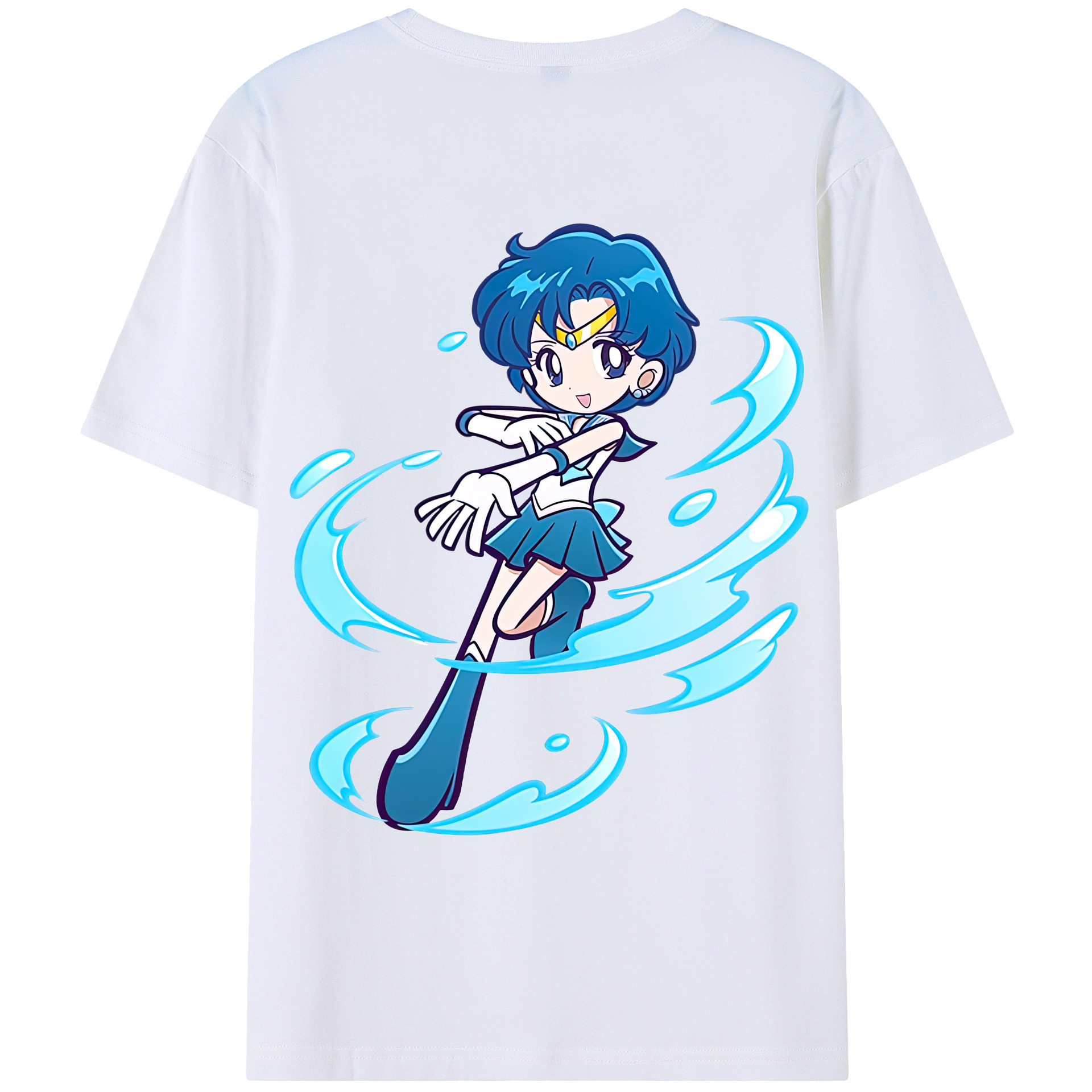 （画像用） 美少女戦士セーラームーン 水野 亜美 みずの あみ Sailor Moon Mizuno Ami 綿100％ メンズ半袖Tシャツ（バックプリント） 通気性