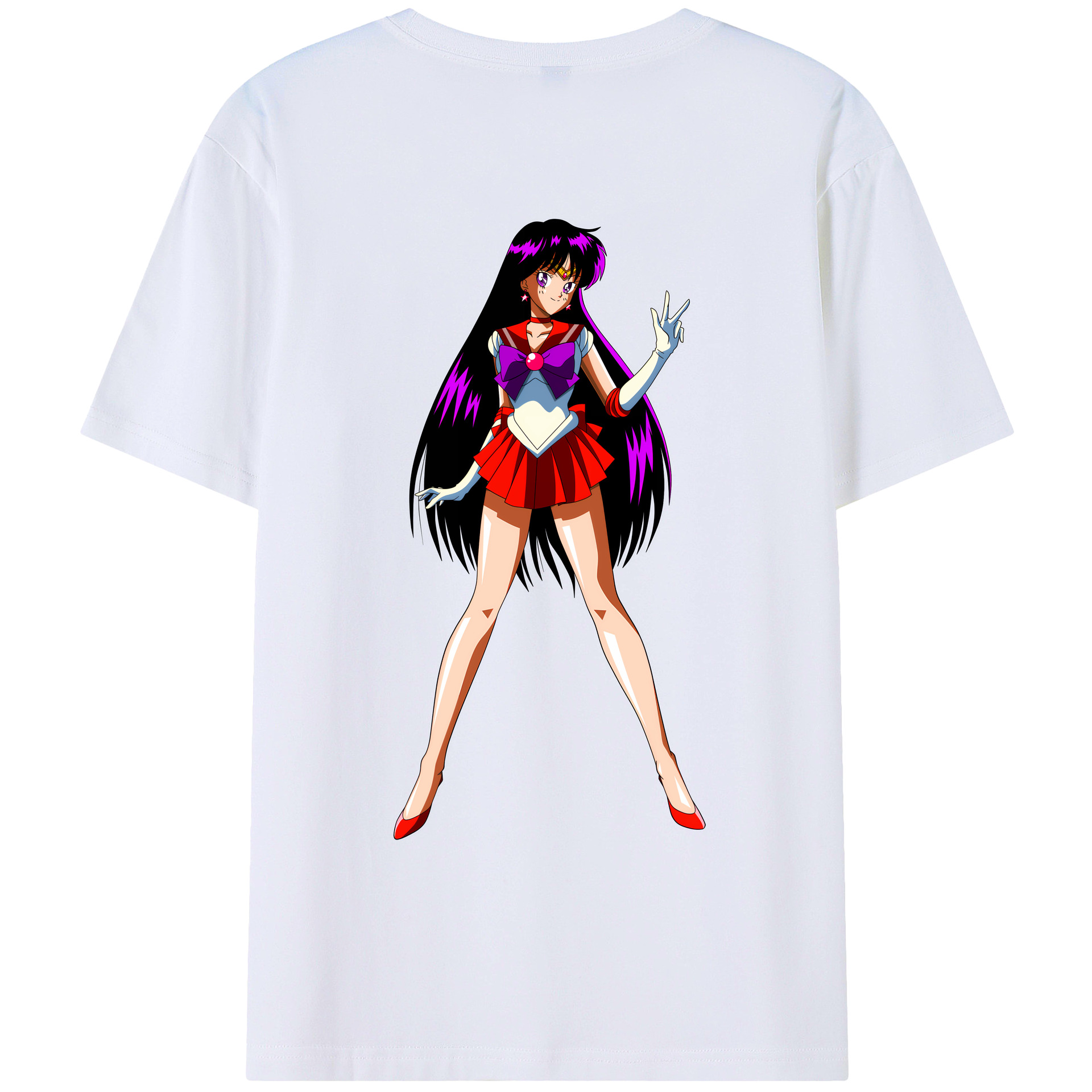 （画像用） 美少女戦士セーラームーン 火野レイ ひの レイ Sailor Moon Hino Rei （セーラーマーズ,Sailor Mars） 綿100％ メンズ半袖Tシャツ（バックプリント） 通気性