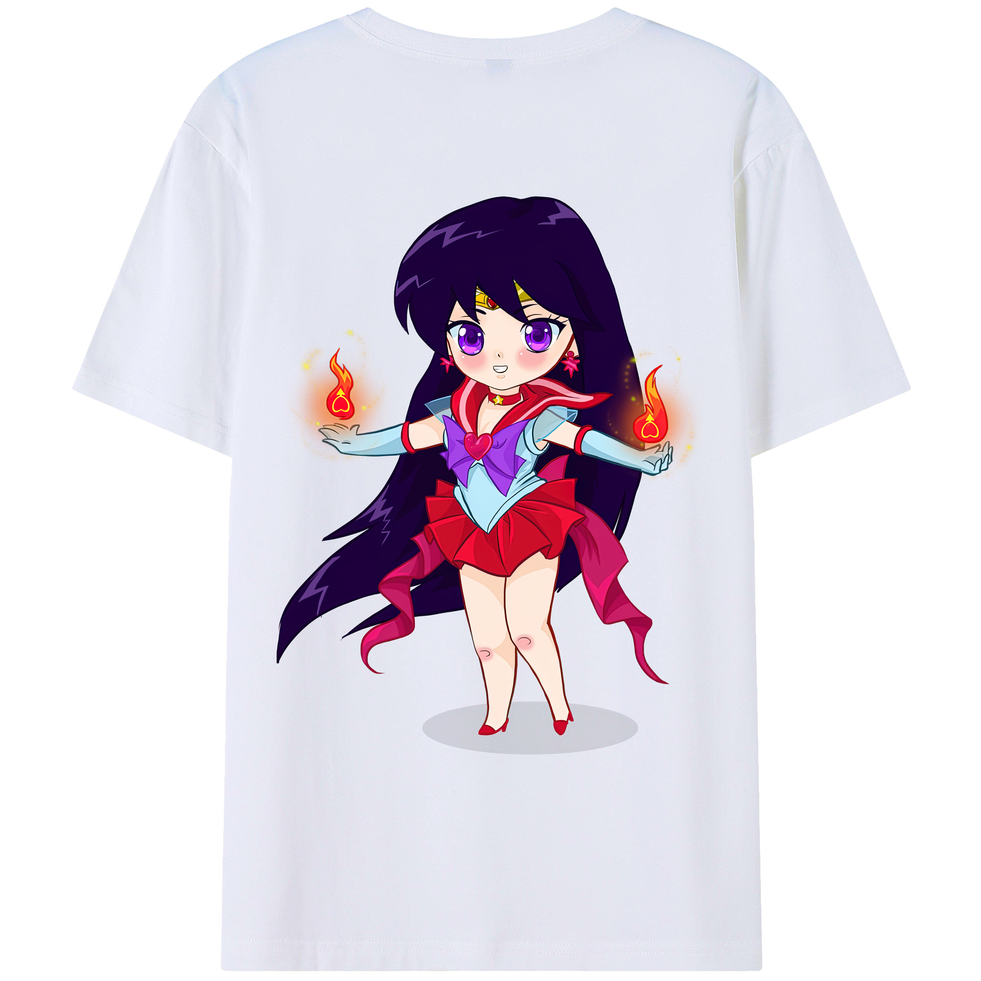 （画像用） 美少女戦士セーラームーン 火野レイ ひの レイ Sailor Moon Hino Rei （セーラーマーズ,Sailor Mars） 綿100％ メンズ半袖Tシャツ（バックプリント） 通気性