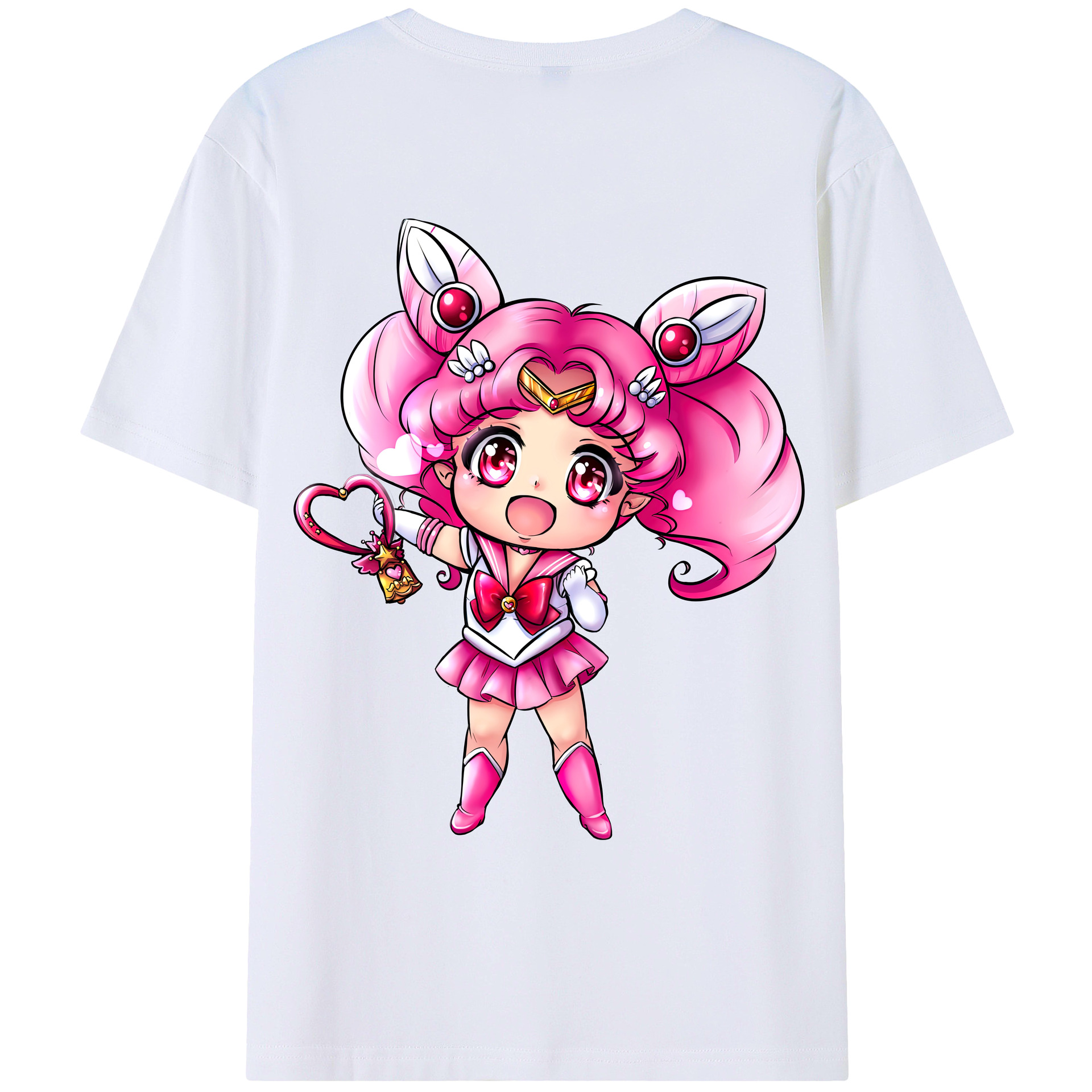 （画像用） 美少女戦士セーラームーン ちびうさ Sailor Moon Chibiusa Tsukino Usagi Small Lady Serenity 綿100％ メンズ半袖Tシャツ（バックプリント） 通気性