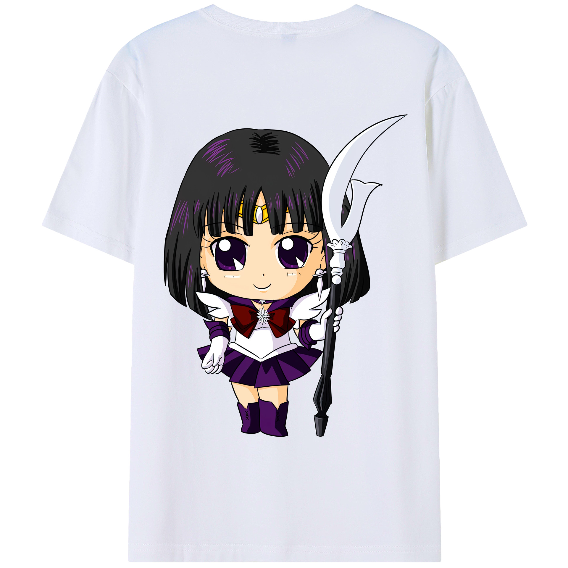 （画像用） 美少女戦士セーラームーン 土萠ほたる Sailor Moon Tomoe Hotaru （セーラーサターン；Sailor Saturn） 綿100％ メンズ半袖Tシャツ（バックプリント） 通気性