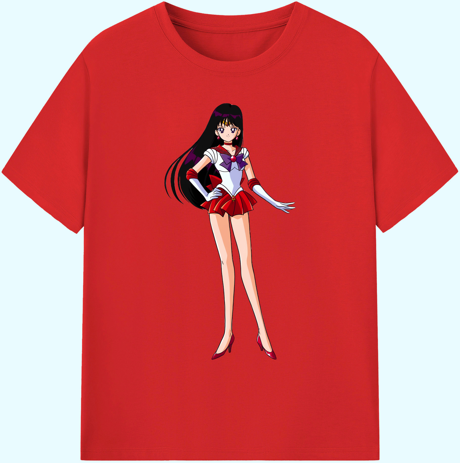 （画像用） 美少女戦士セーラームーン 火野レイ ひの レイ Sailor Moon Hino Rei （セーラーマーズ,Sailor Mars） 綿100％ メンズ半袖Tシャツ｜肌触りやわらか＆通気性