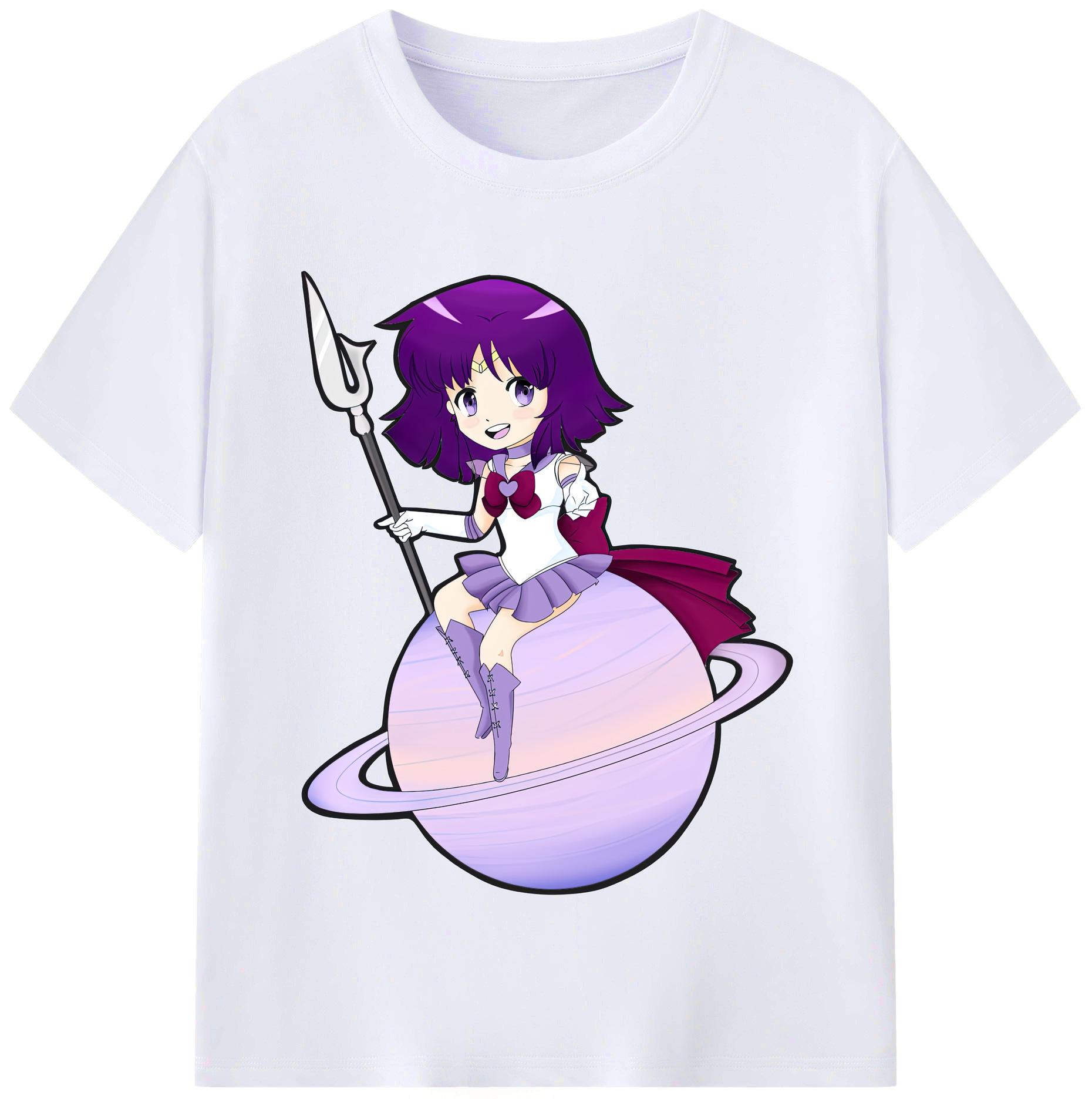 （画像用） 美少女戦士セーラームーン 土萠ほたる Sailor Moon Tomoe Hotaru （セーラーサターン；Sailor Saturn） レディースカジュアルプリントTシャツ（綿100％）