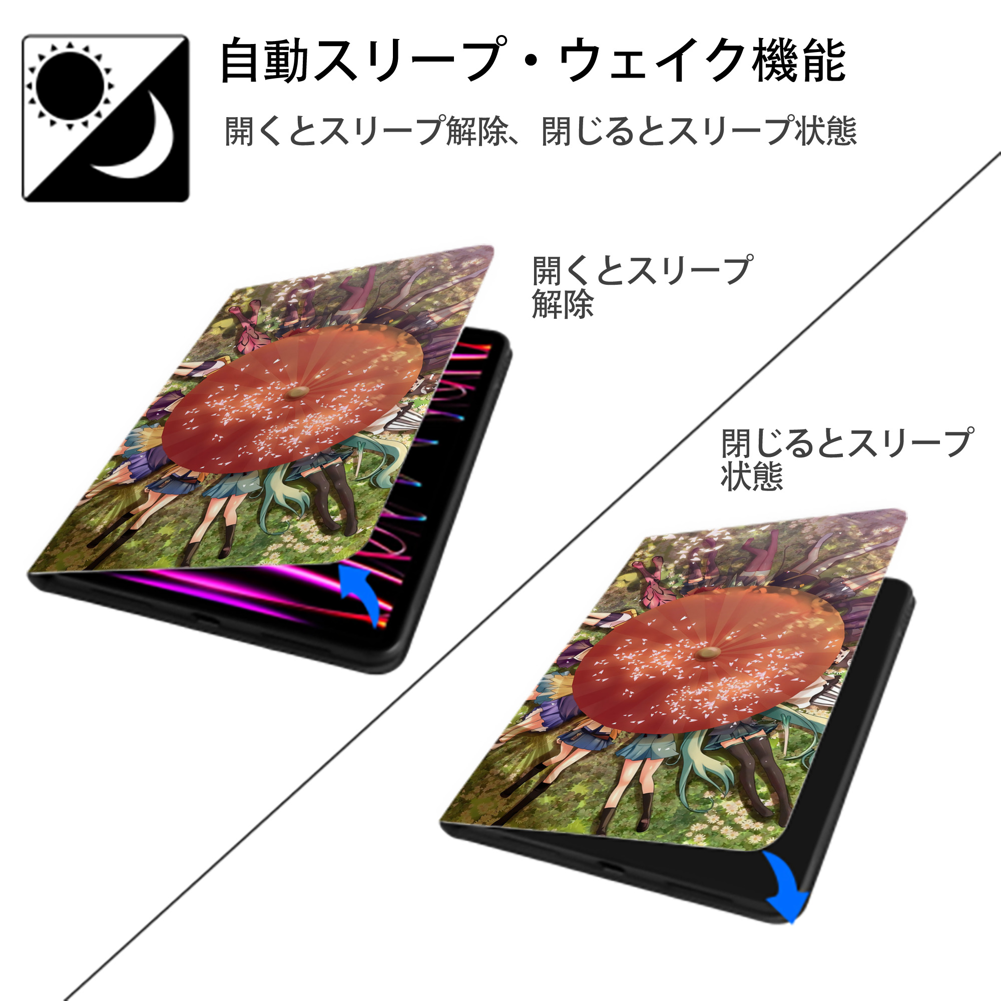美少女戦士セーラームーン Sailor Moon IPad ケース ブック型 PUレザー TPU 耐衝撃 軽量 薄型 ペン収納なし 全面保護 IPad 各モデル対応