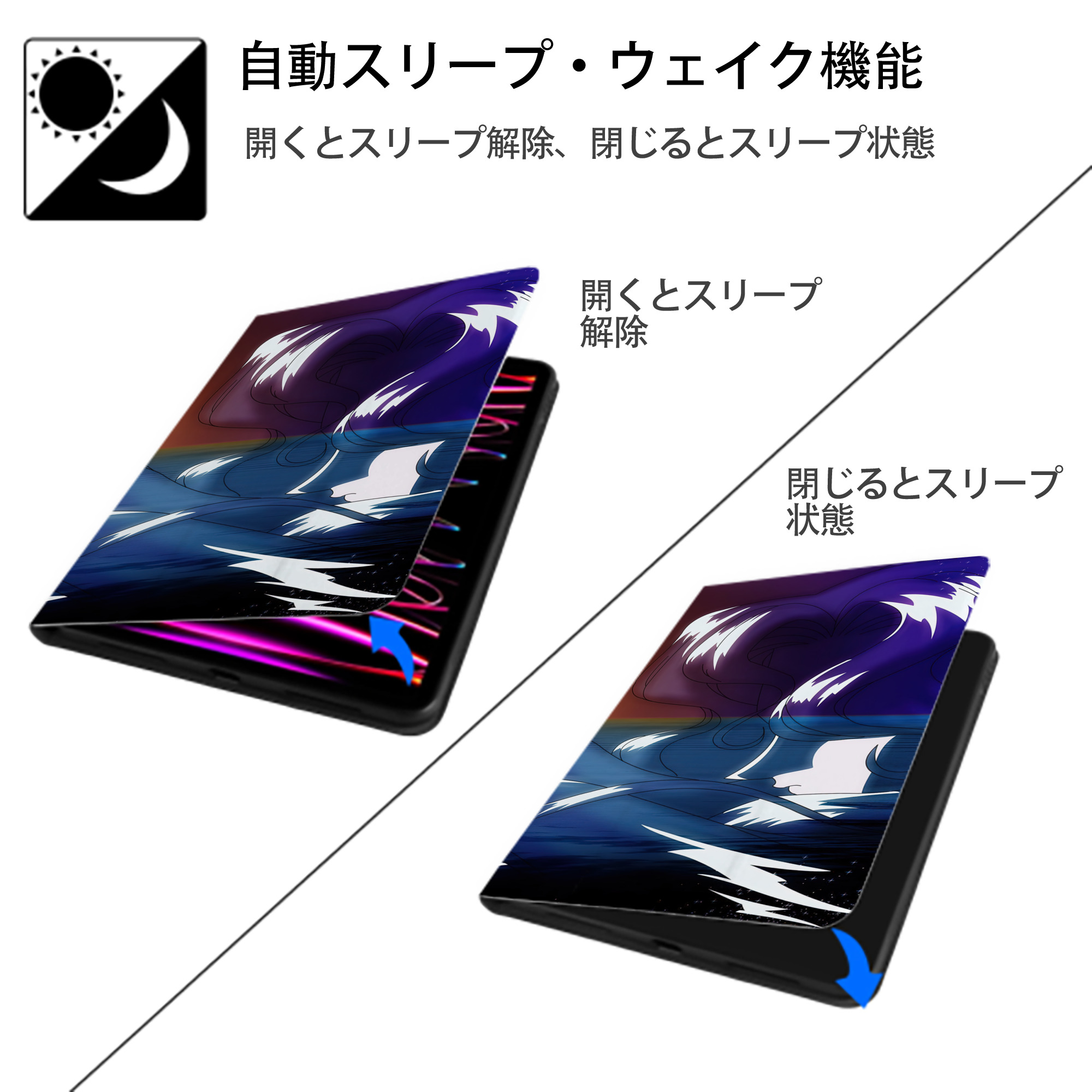 美少女戦士セーラームーン Sailor Moon IPad ケース ブック型 PUレザー TPU 耐衝撃 軽量 薄型 ペン収納なし 全面保護 IPad 各モデル対応