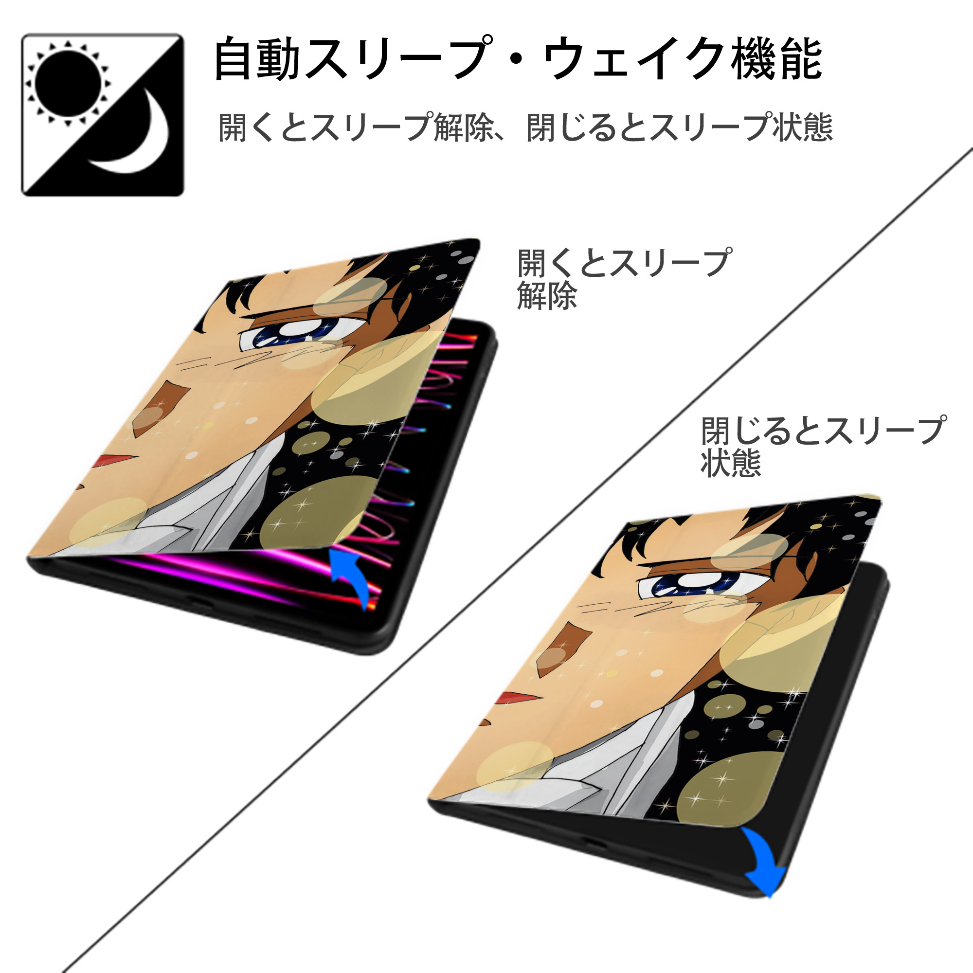 美少女戦士セーラームーン Sailor Moon IPad ケース ブック型 PUレザー TPU 耐衝撃 軽量 薄型 ペン収納なし 全面保護 IPad 各モデル対応