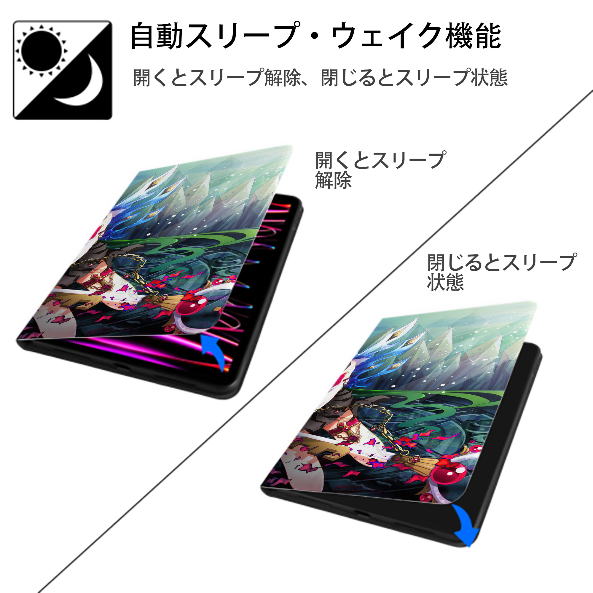 美少女戦士セーラームーン Sailor Moon IPad ケース ブック型 PUレザー TPU 耐衝撃 軽量 薄型 ペン収納なし 全面保護 IPad 各モデル対応