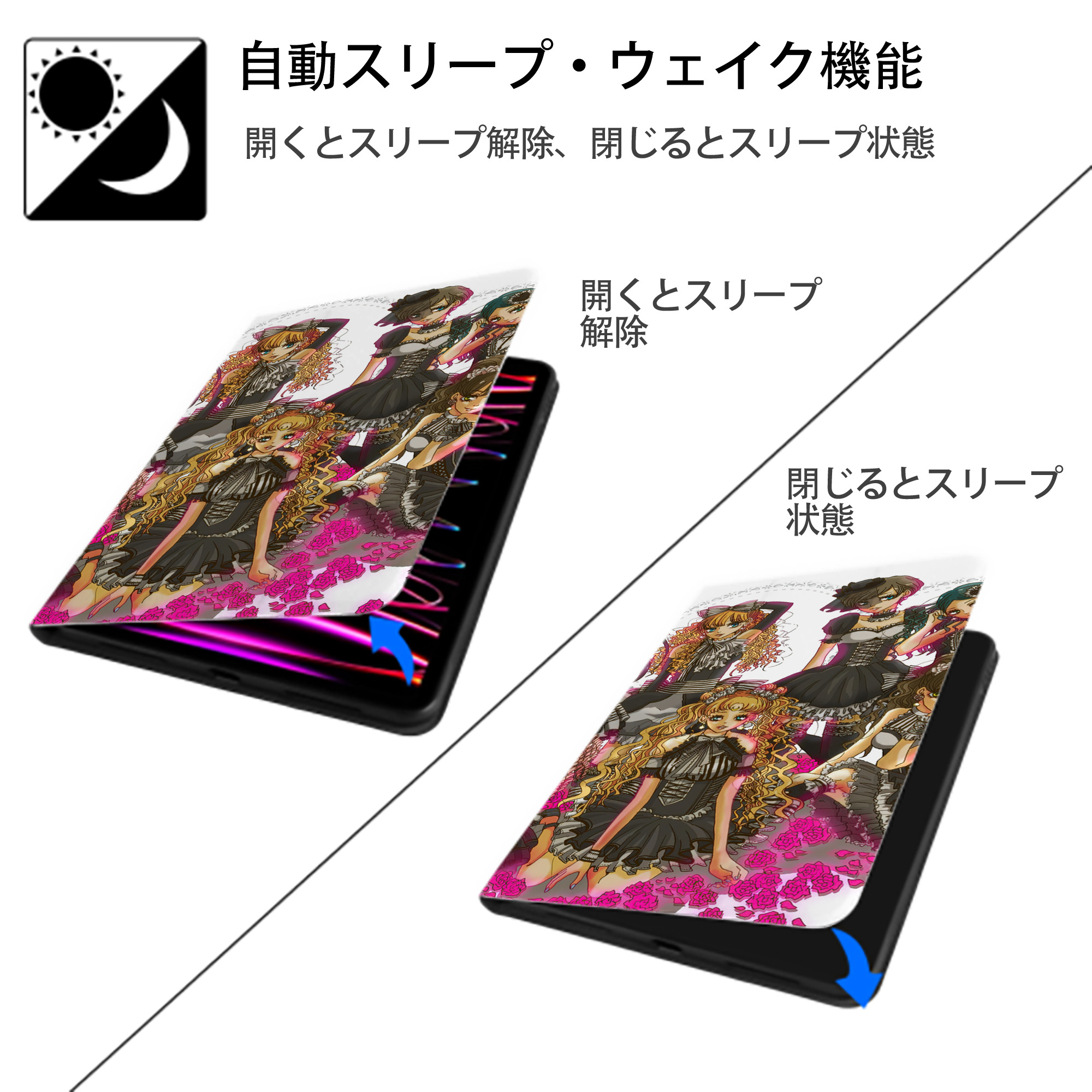 美少女戦士セーラームーン Sailor Moon IPad ケース ブック型 PUレザー TPU 耐衝撃 軽量 薄型 ペン収納なし 全面保護 IPad 各モデル対応