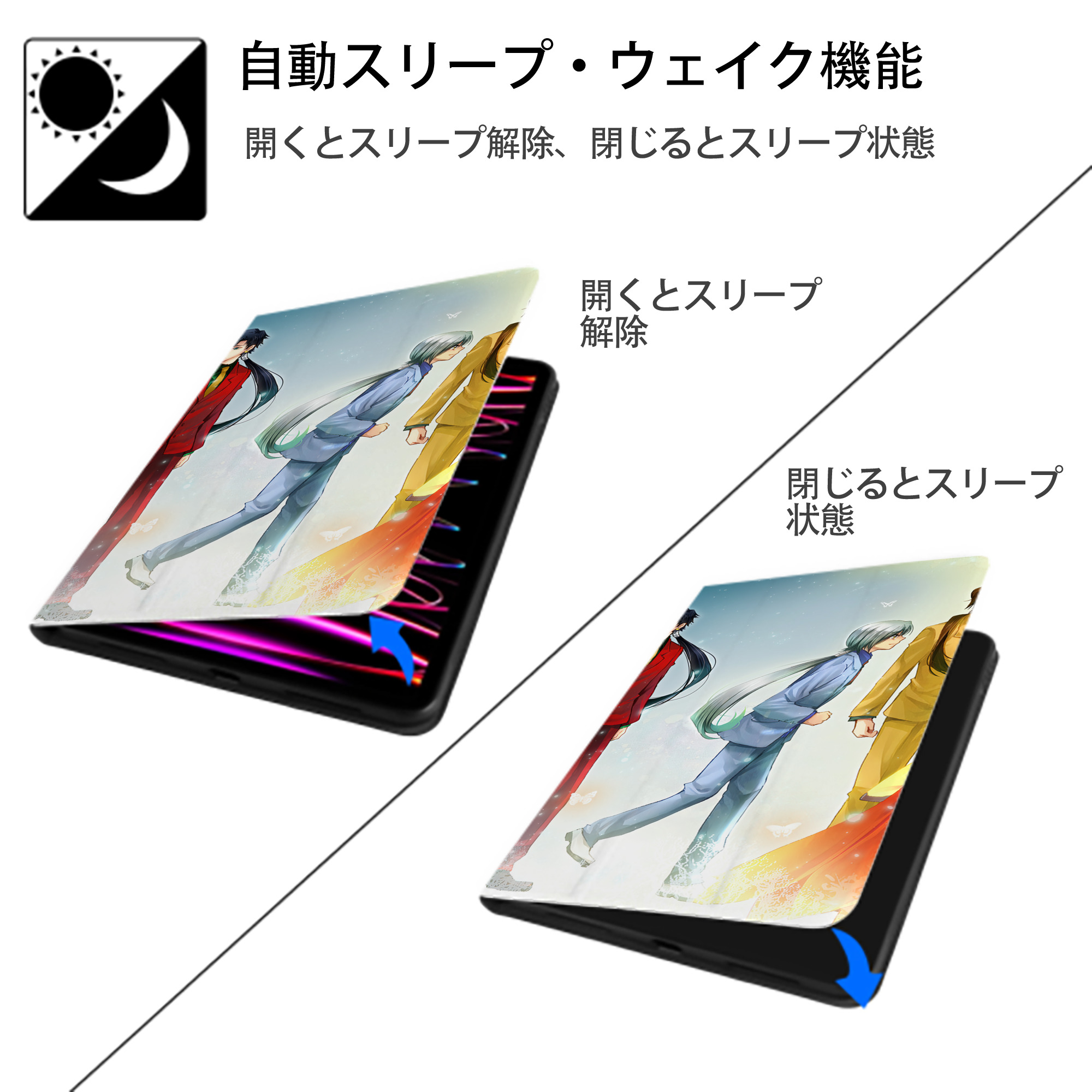 美少女戦士セーラームーン Sailor Moon IPad ケース ブック型 PUレザー TPU 耐衝撃 軽量 薄型 ペン収納なし 全面保護 IPad 各モデル対応