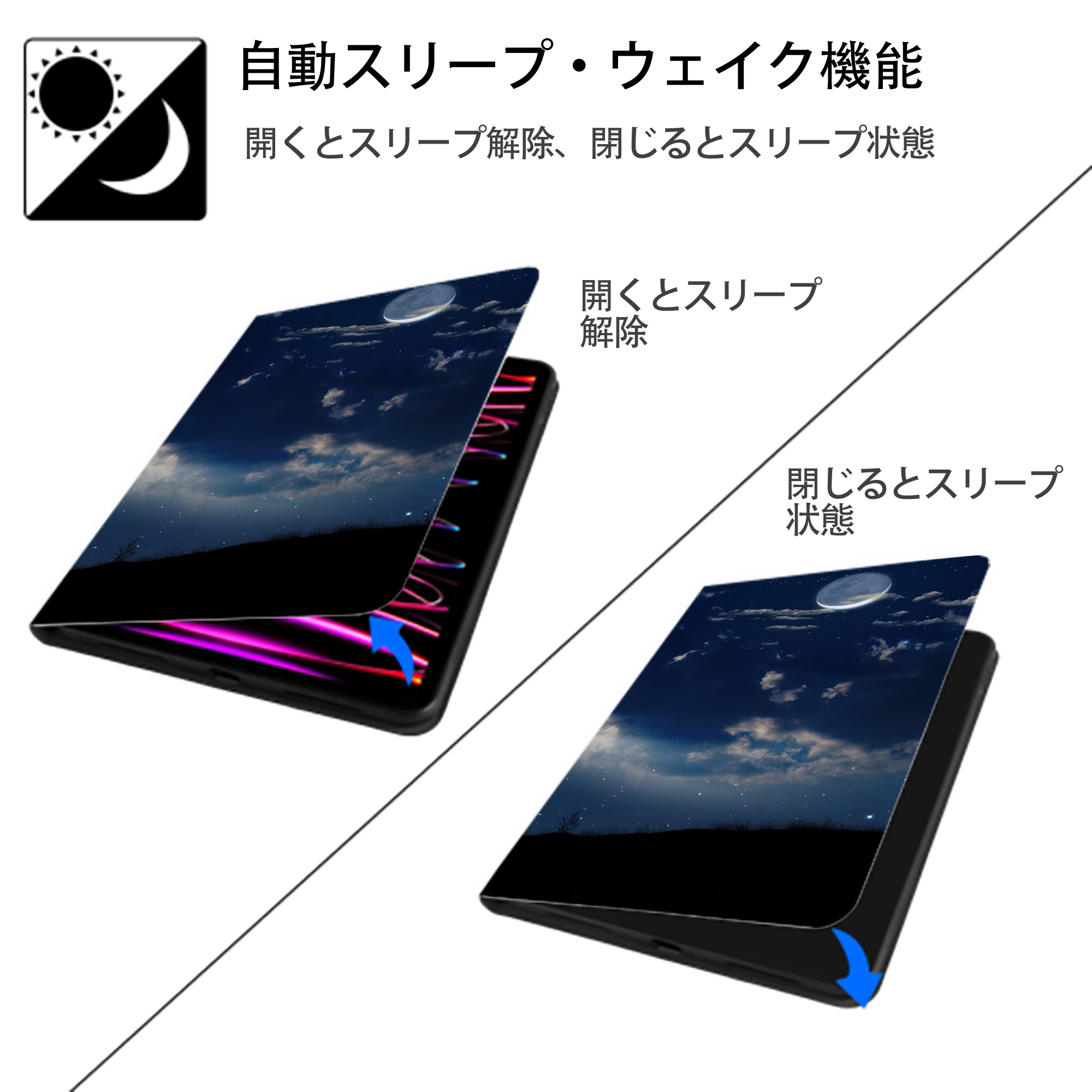 美少女戦士セーラームーン Sailor Moon IPad ケース ブック型 PUレザー TPU 耐衝撃 軽量 薄型 ペン収納なし 全面保護 IPad 各モデル対応