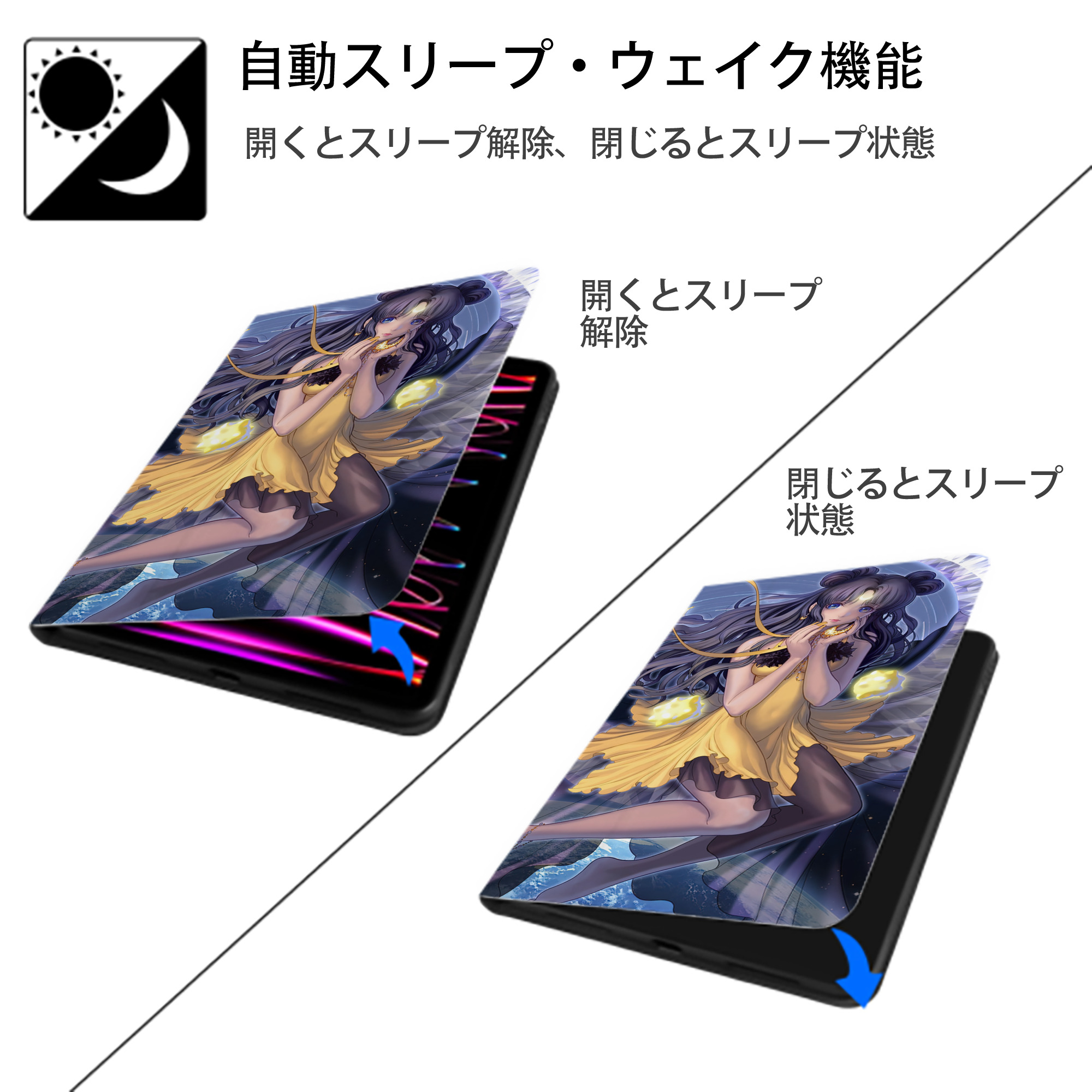 美少女戦士セーラームーン Sailor Moon IPad ケース ブック型 PUレザー TPU 耐衝撃 軽量 薄型 ペン収納なし 全面保護 IPad 各モデル対応