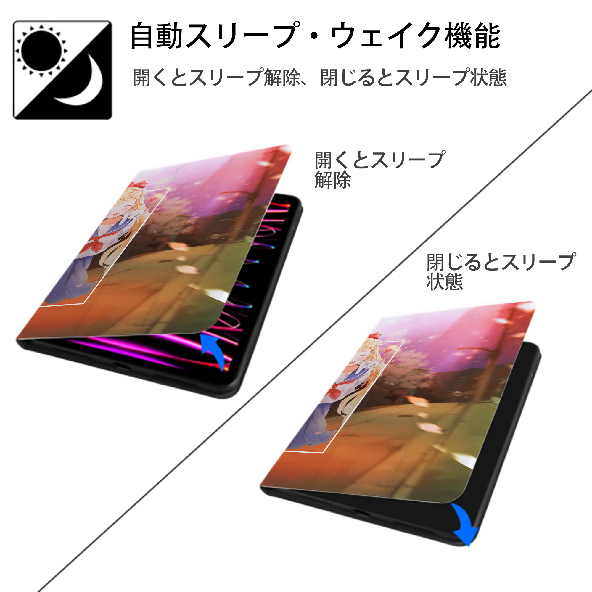 美少女戦士セーラームーン Sailor Moon IPad ケース ブック型 PUレザー TPU 耐衝撃 軽量 薄型 ペン収納なし 全面保護 IPad 各モデル対応