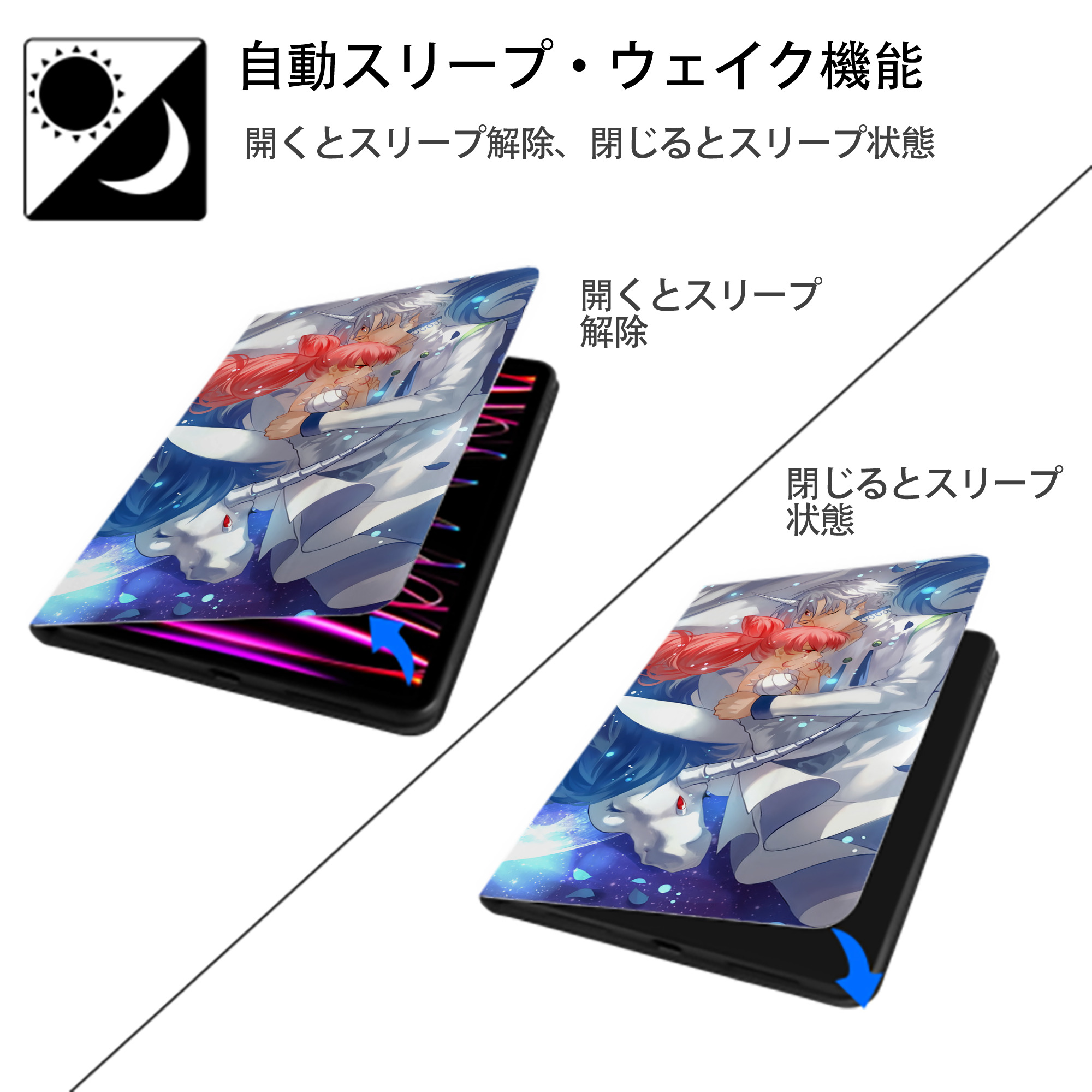 美少女戦士セーラームーン Sailor Moon IPad ケース ブック型 PUレザー TPU 耐衝撃 軽量 薄型 ペン収納なし 全面保護 IPad 各モデル対応