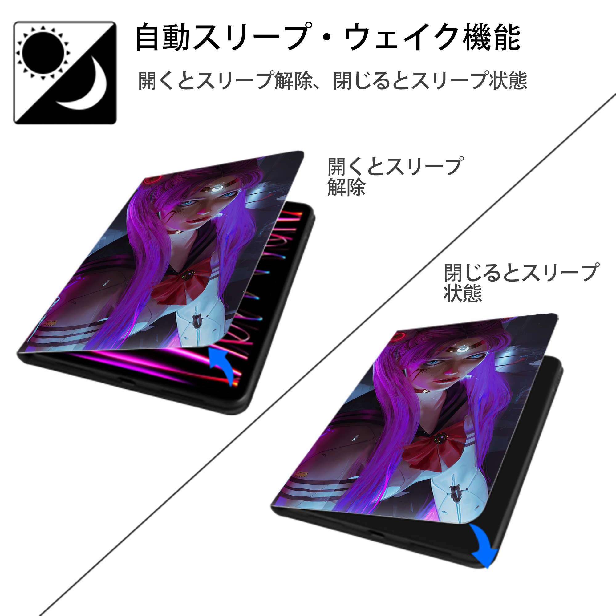 美少女戦士セーラームーン Sailor Moon IPad ケース ブック型 PUレザー TPU 耐衝撃 軽量 薄型 ペン収納なし 全面保護 IPad 各モデル対応