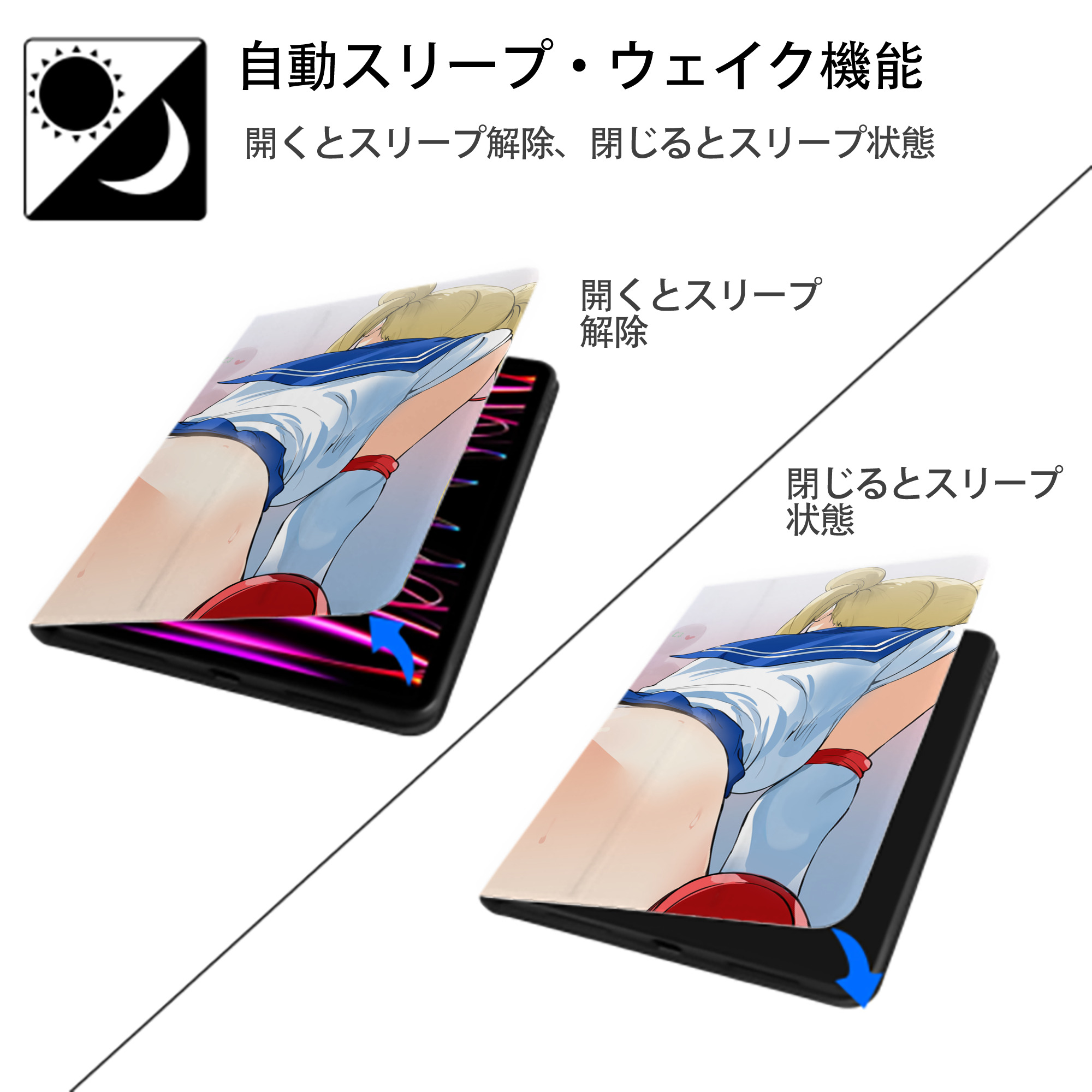 美少女戦士セーラームーン Sailor Moon IPad ケース ブック型 PUレザー TPU 耐衝撃 軽量 薄型 ペン収納なし 全面保護 IPad 各モデル対応