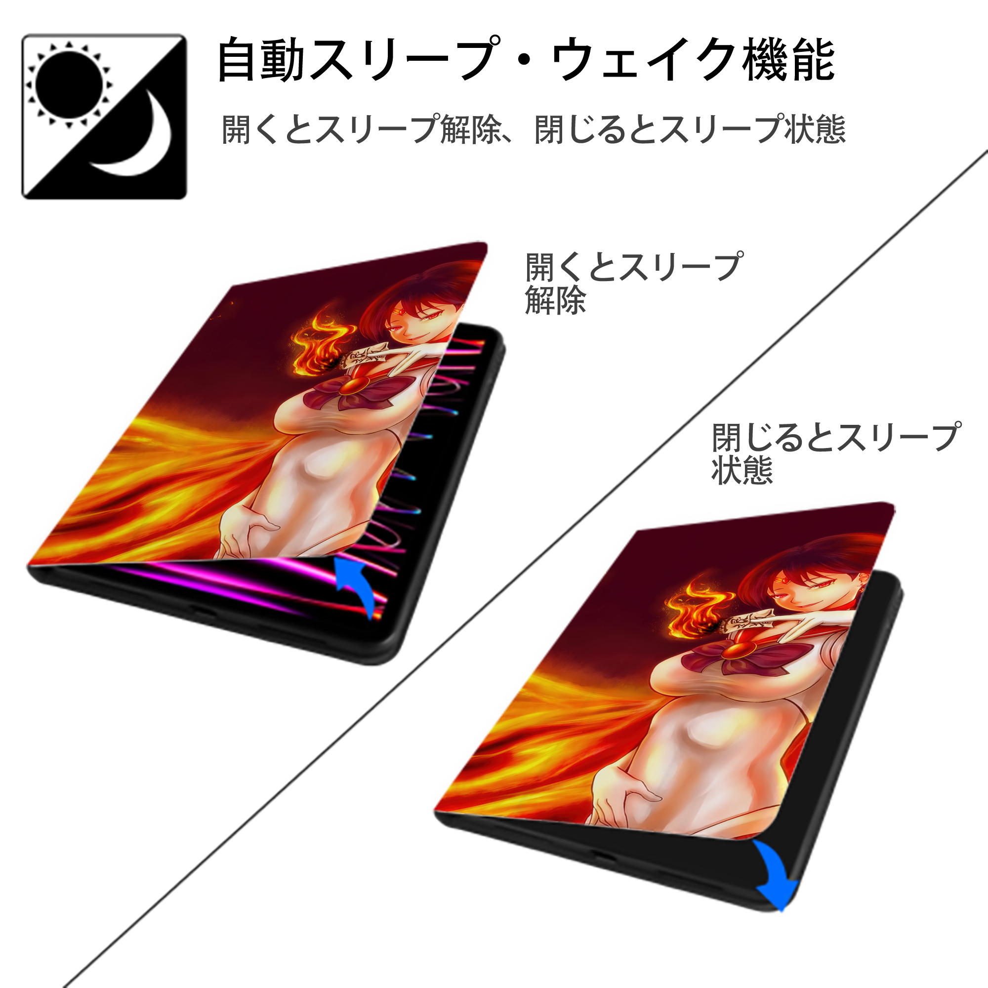 美少女戦士セーラームーン Sailor Moon IPadケース ペンホルダー付き ブックスタイルデザイン