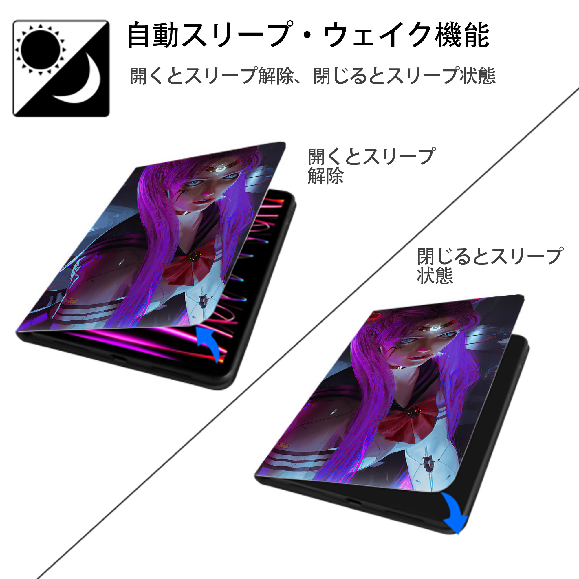 美少女戦士セーラームーン Sailor Moon IPadケース ペンホルダー付き ブックスタイルデザイン