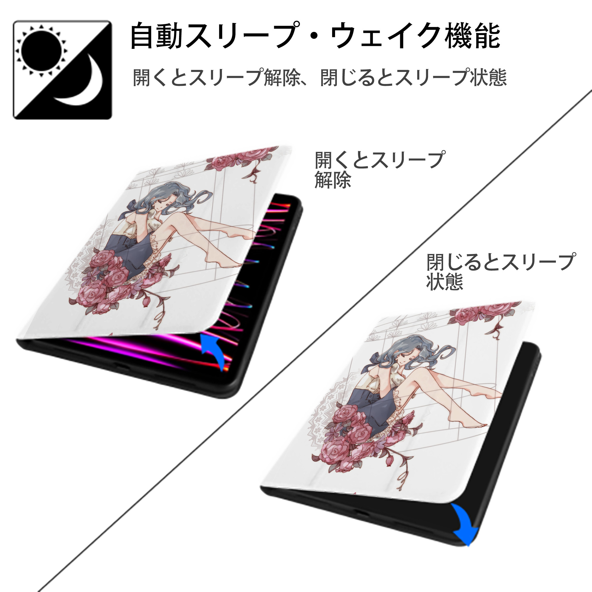 美少女戦士セーラームーン Sailor Moon IPad ケース ペン収納付き 三つ折りスタンド PUレザー×シリコン 対応機種9.5/10.5/10.9インチ