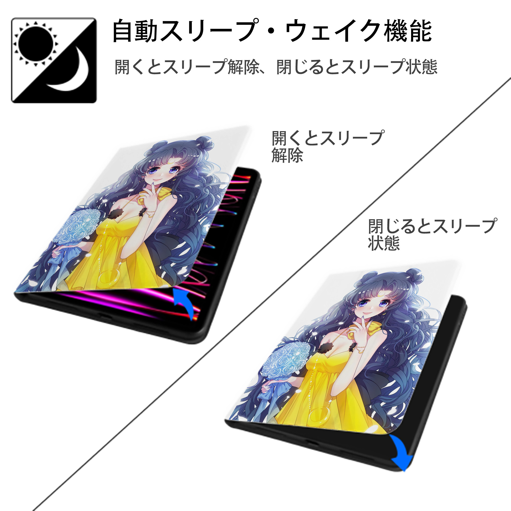 美少女戦士セーラームーン Sailor Moon IPad ケース ペン収納付き 三つ折りスタンド PUレザー×シリコン 対応機種9.5/10.5/10.9インチ