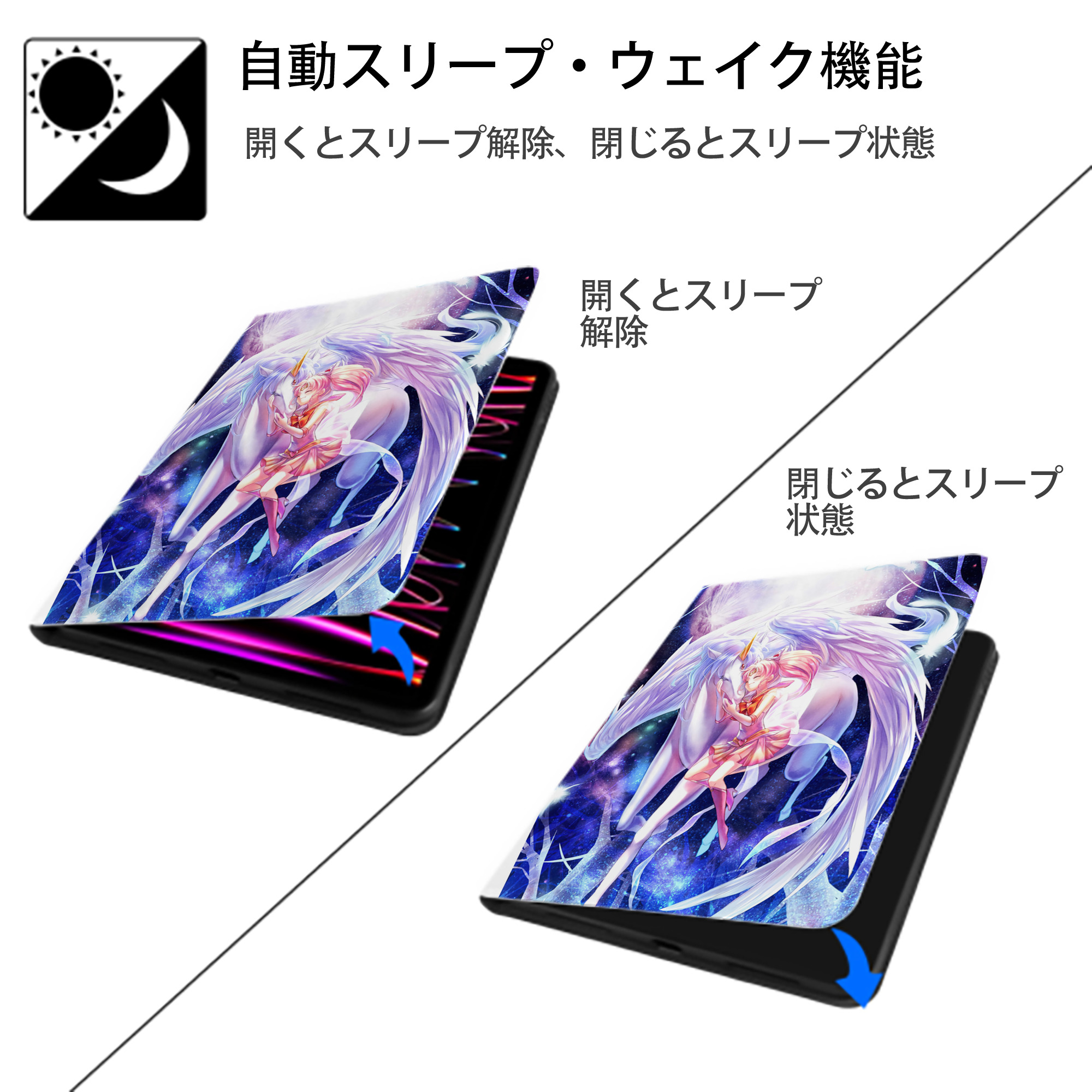 美少女戦士セーラームーン Sailor Moon IPad ケース ペン収納付き 三つ折りスタンド PUレザー×シリコン 対応機種9.5/10.5/10.9インチ