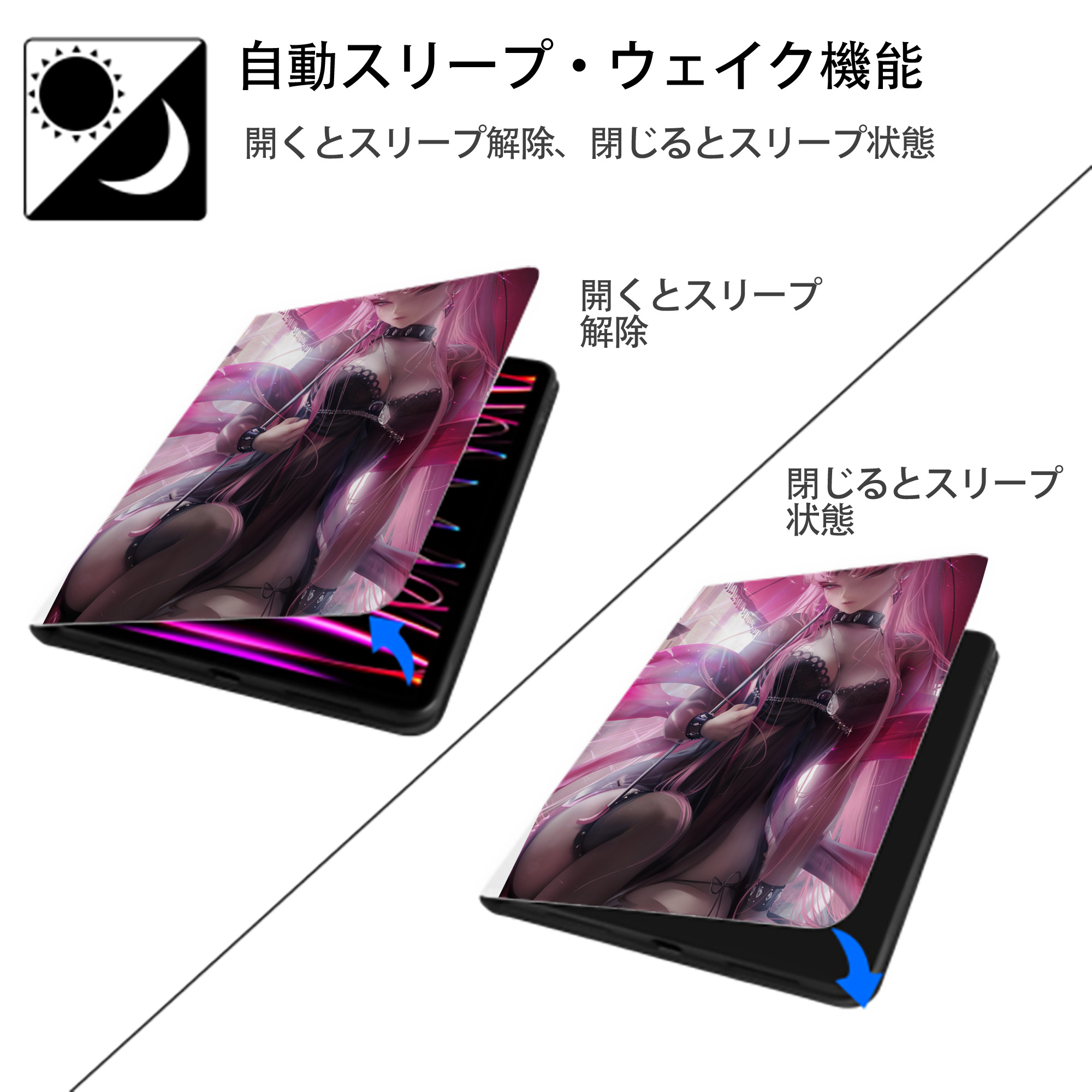 美少女戦士セーラームーン Sailor Moon IPad ケース ペン収納付き 三つ折りスタンド PUレザー×シリコン 対応機種9.5/10.5/10.9インチ