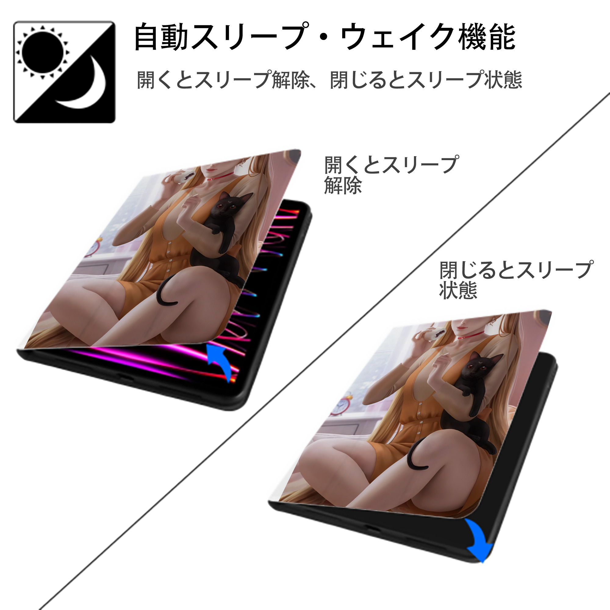 美少女戦士セーラームーン Sailor Moon IPad ケース ペン収納付き 三つ折りスタンド PUレザー×シリコン 対応機種9.5/10.5/10.9インチ