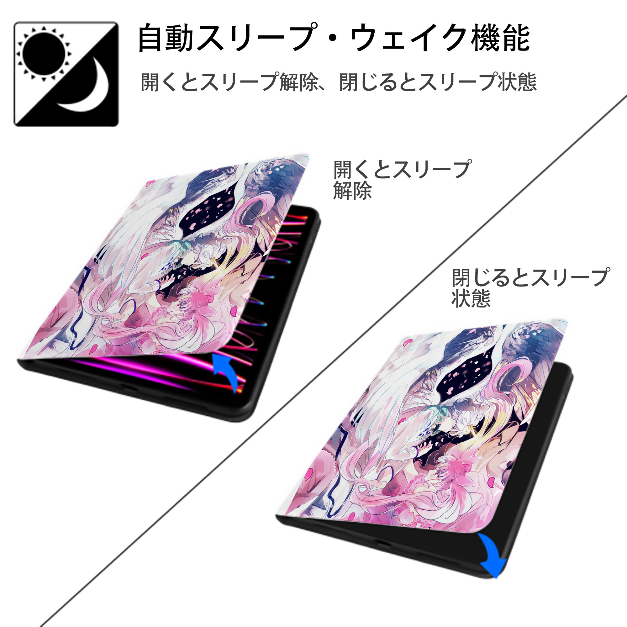美少女戦士セーラームーン Sailor Moon IPad ケース ペン収納付き 三つ折りスタンド PUレザー×シリコン 対応機種9.5/10.5/10.9インチ