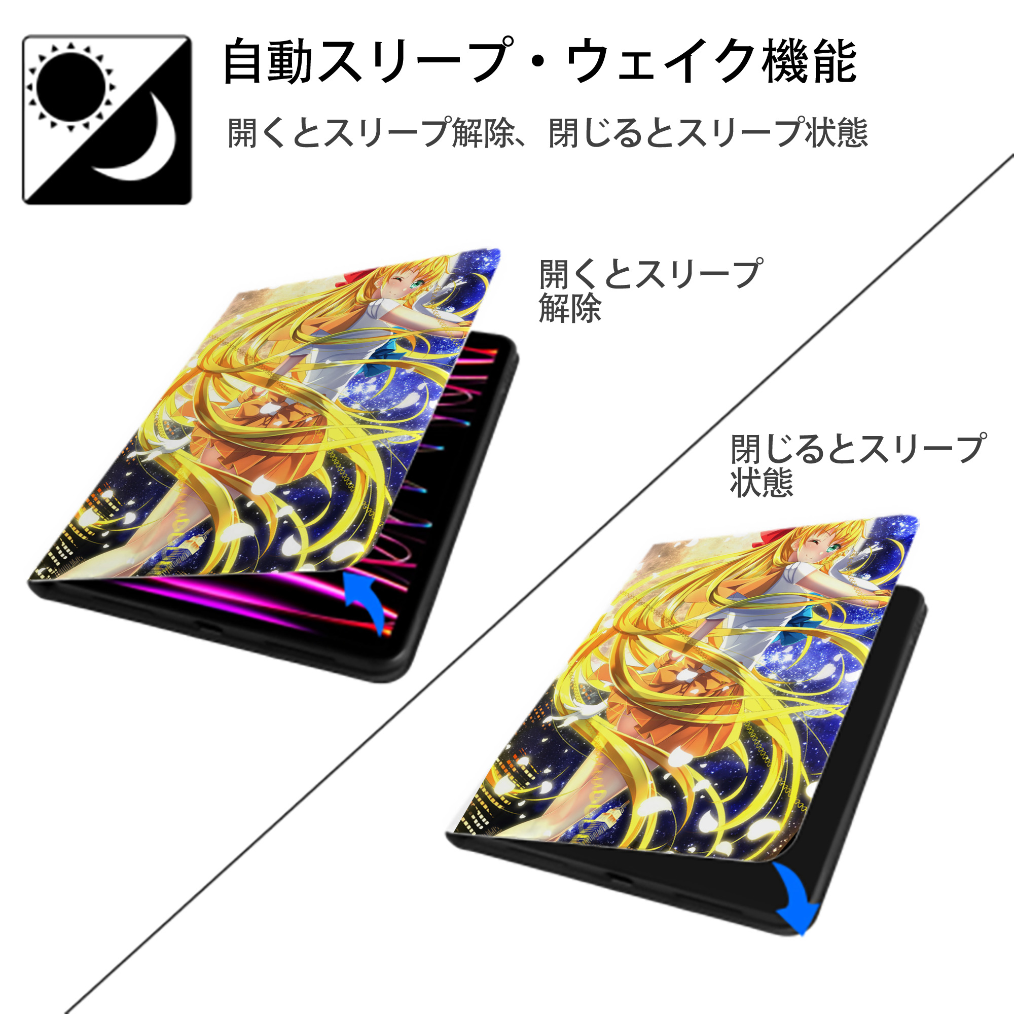 美少女戦士セーラームーン Sailor Moon IPad ケース ペン収納付き 三つ折りスタンド PUレザー×シリコン 対応機種9.5/10.5/10.9インチ