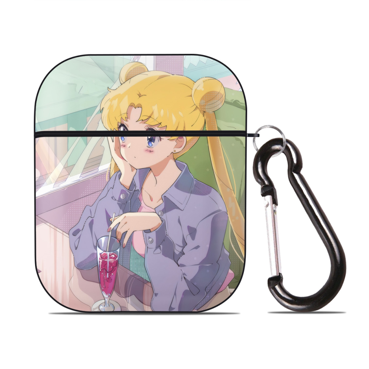 （画像用） 美少女戦士セーラームーン Sailor Moon AirPods 第2世代保護ケース ハードシェル ブラック 耐衝撃・防指紋・カラビナ付き