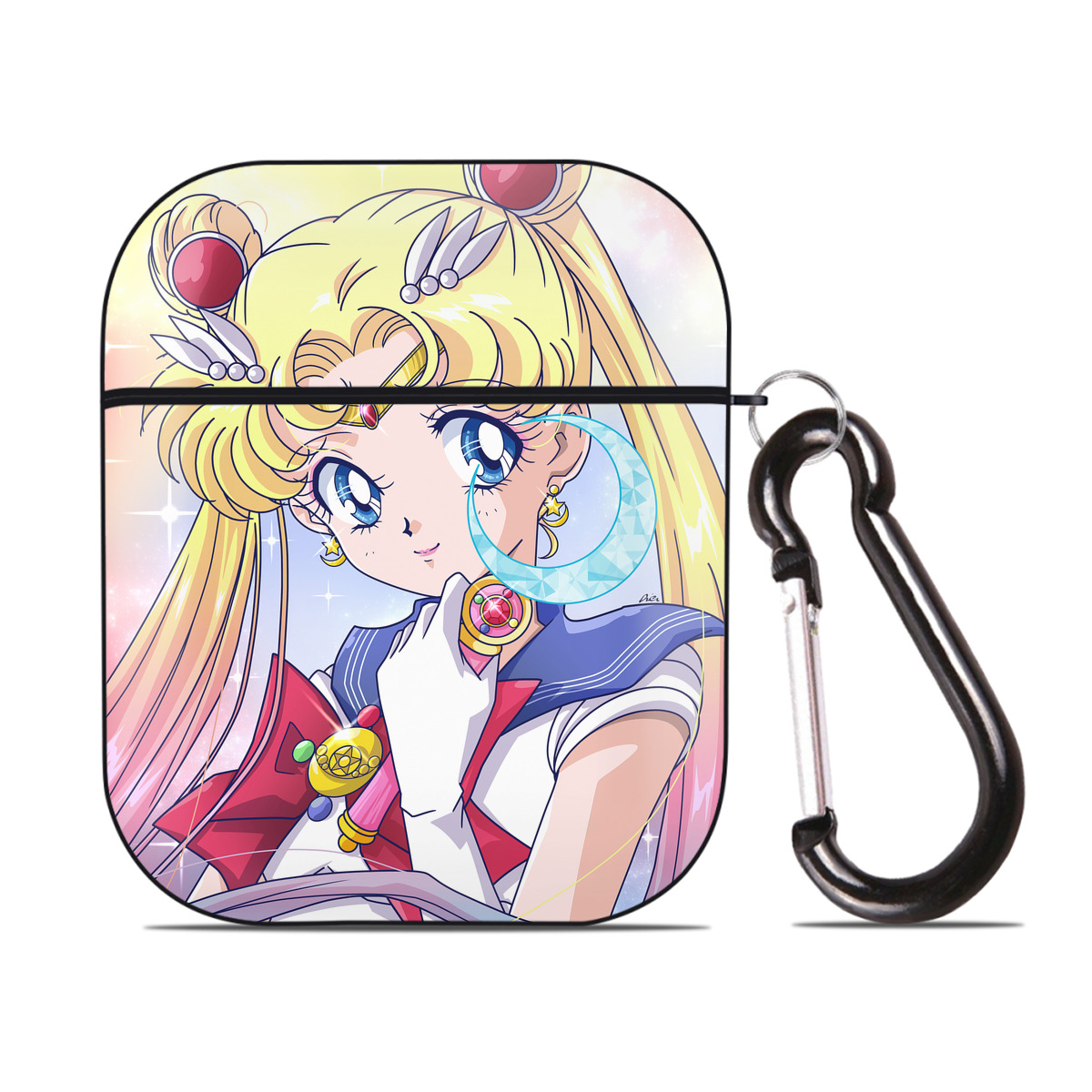 （画像用） 美少女戦士セーラームーン Sailor Moon AirPods 第2世代保護ケース ハードシェル ブラック 耐衝撃・防指紋・カラビナ付き