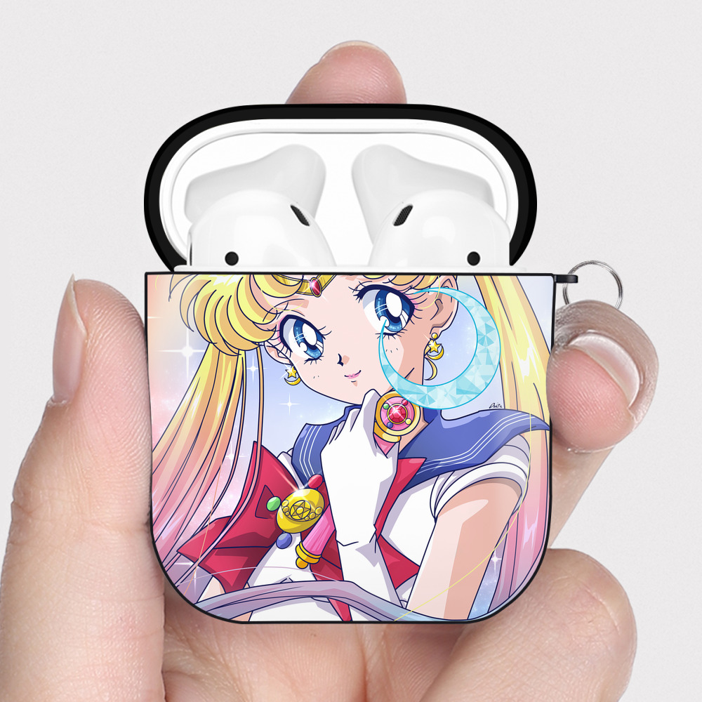 （画像用） 美少女戦士セーラームーン Sailor Moon AirPods 第2世代保護ケース ハードシェル ブラック 耐衝撃・防指紋・カラビナ付き