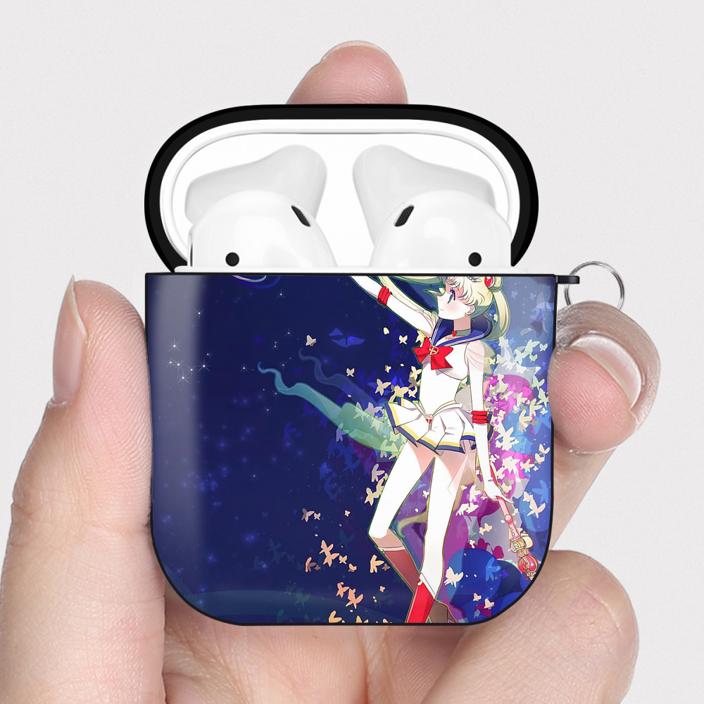 （画像用） 美少女戦士セーラームーン Sailor Moon AirPods 第2世代保護ケース ハードシェル ブラック 耐衝撃・防指紋・カラビナ付き