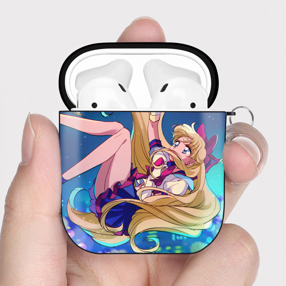 （画像用） 美少女戦士セーラームーン Sailor Moon AirPods 第2世代保護ケース ハードシェル ブラック 耐衝撃・防指紋・カラビナ付き