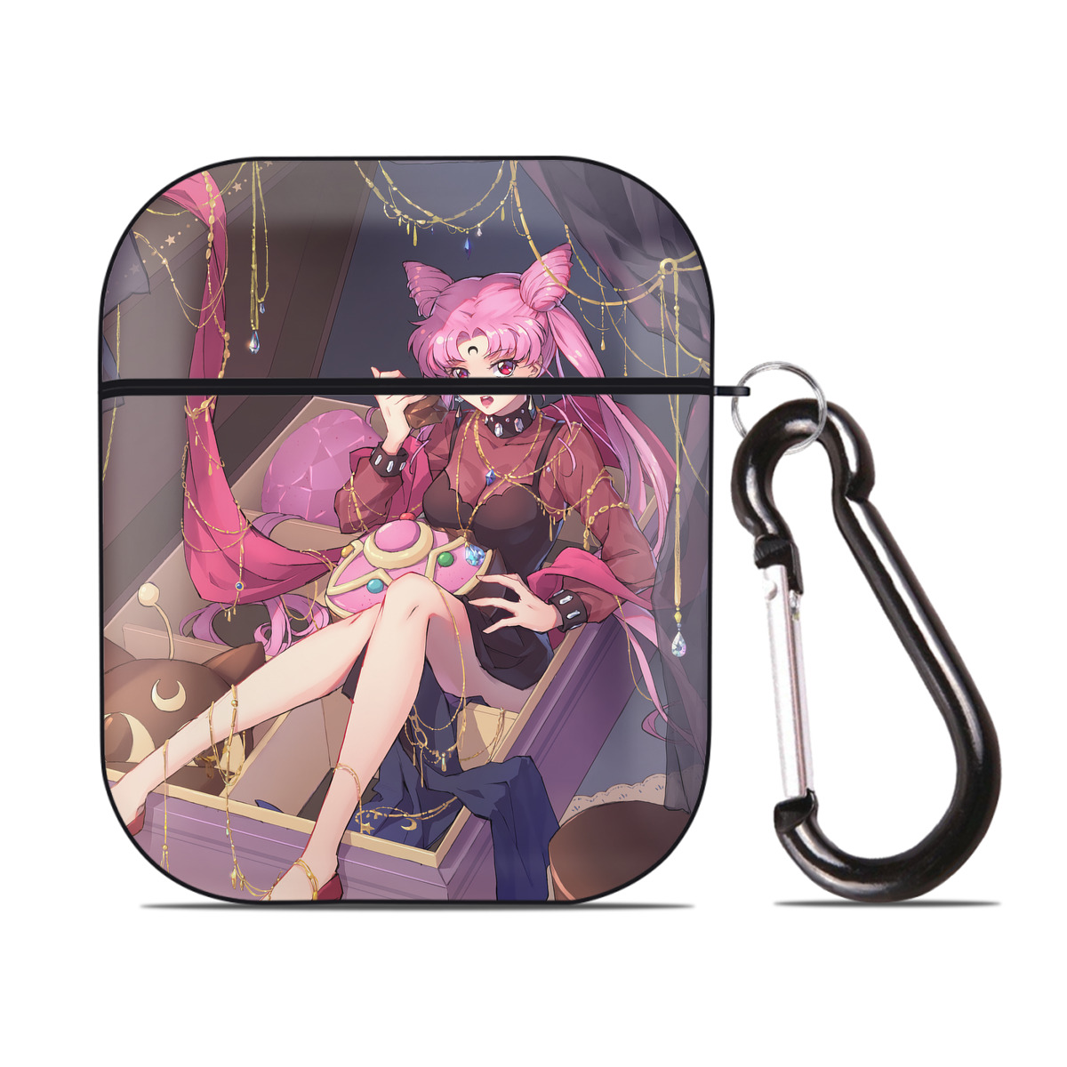 （画像用） 美少女戦士セーラームーン Sailor Moon AirPods 第2世代保護ケース ハードシェル ブラック 耐衝撃・防指紋・カラビナ付き