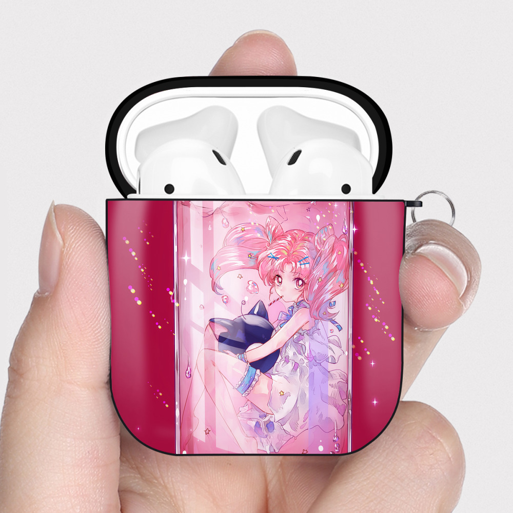 （画像用） 美少女戦士セーラームーン Sailor Moon AirPods 第2世代保護ケース ハードシェル ブラック 耐衝撃・防指紋・カラビナ付き