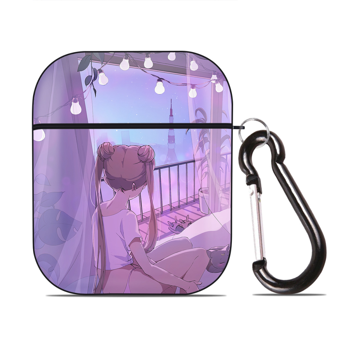（画像用） 美少女戦士セーラームーン Sailor Moon AirPods 第2世代保護ケース ハードシェル ブラック 耐衝撃・防指紋・カラビナ付き