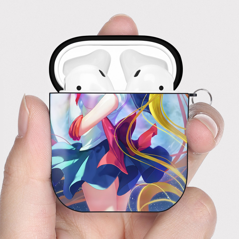 （画像用） 美少女戦士セーラームーン Sailor Moon AirPods 第2世代保護ケース ハードシェル ブラック 耐衝撃・防指紋・カラビナ付き
