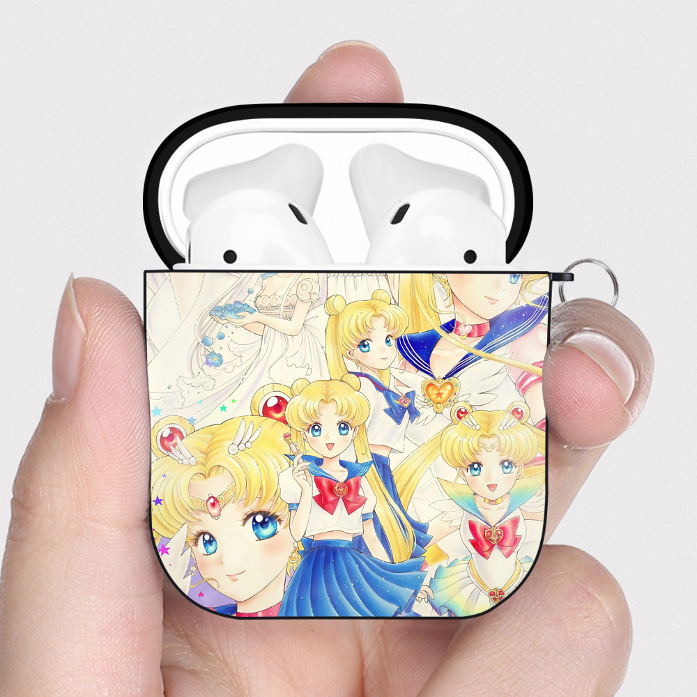 （画像用） 美少女戦士セーラームーン Sailor Moon AirPods 第2世代保護ケース ハードシェル ブラック 耐衝撃・防指紋・カラビナ付き