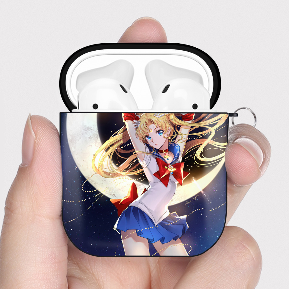 （画像用） 美少女戦士セーラームーン Sailor Moon AirPods 第2世代保護ケース ハードシェル ブラック 耐衝撃・防指紋・カラビナ付き