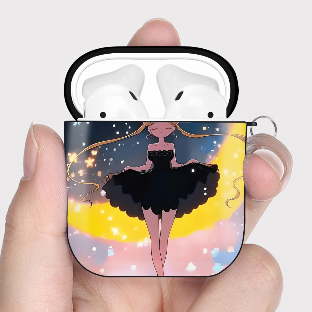 （画像用） 美少女戦士セーラームーン Sailor Moon AirPods 第2世代保護ケース ハードシェル ブラック 耐衝撃・防指紋・カラビナ付き