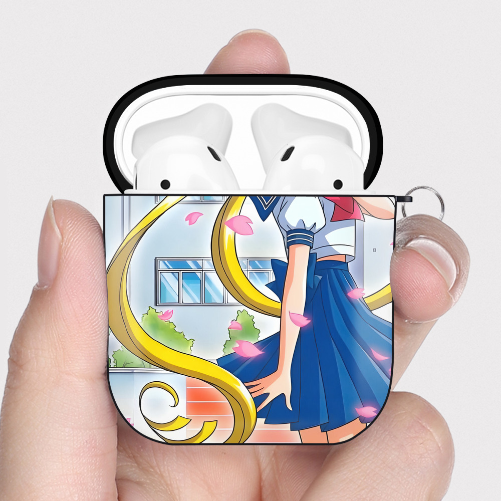 （画像用） 美少女戦士セーラームーン Sailor Moon AirPods 第2世代保護ケース ハードシェル ブラック 耐衝撃・防指紋・カラビナ付き