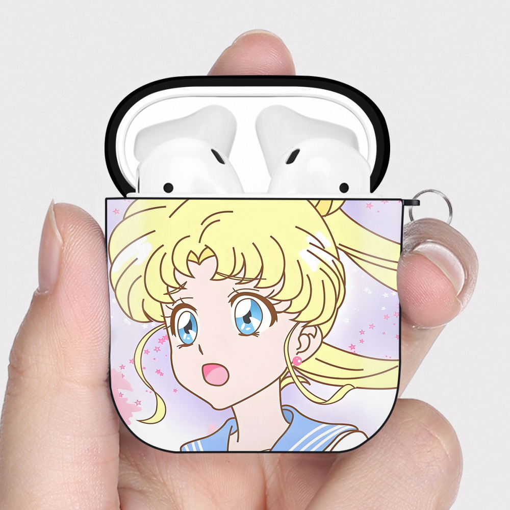（画像用） 美少女戦士セーラームーン Sailor Moon AirPods 第2世代保護ケース ハードシェル ブラック 耐衝撃・防指紋・カラビナ付き